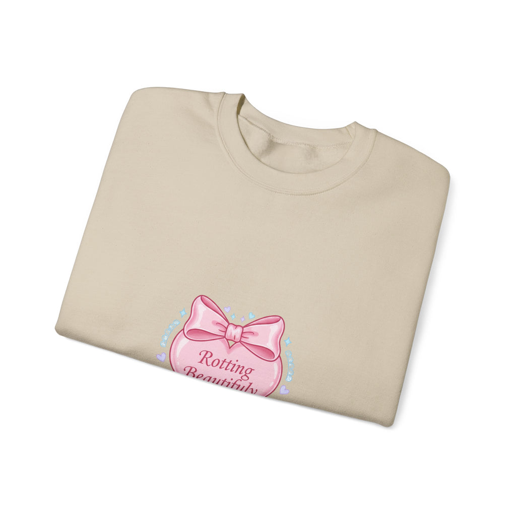 Rotting Beautifully Crewneck Sweatshirt | coquette ribbon, pastel humor