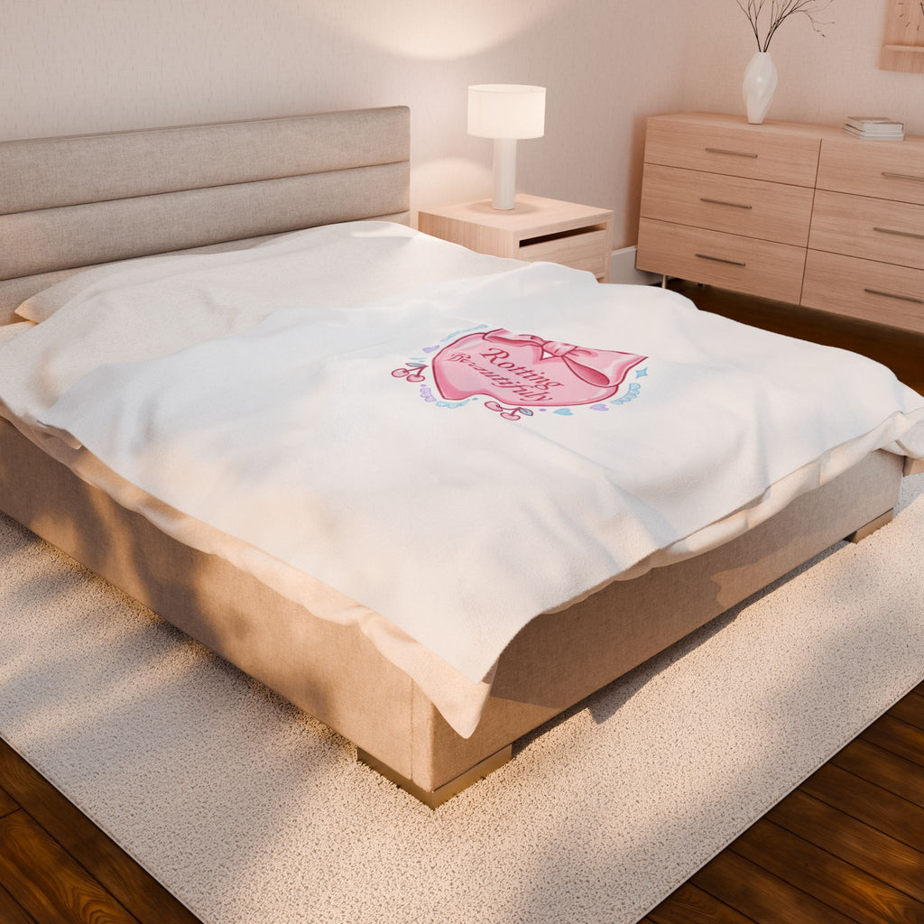 Rotting Beautifully Velveteen Plush Blanket | coquette ribbon, pastel humor