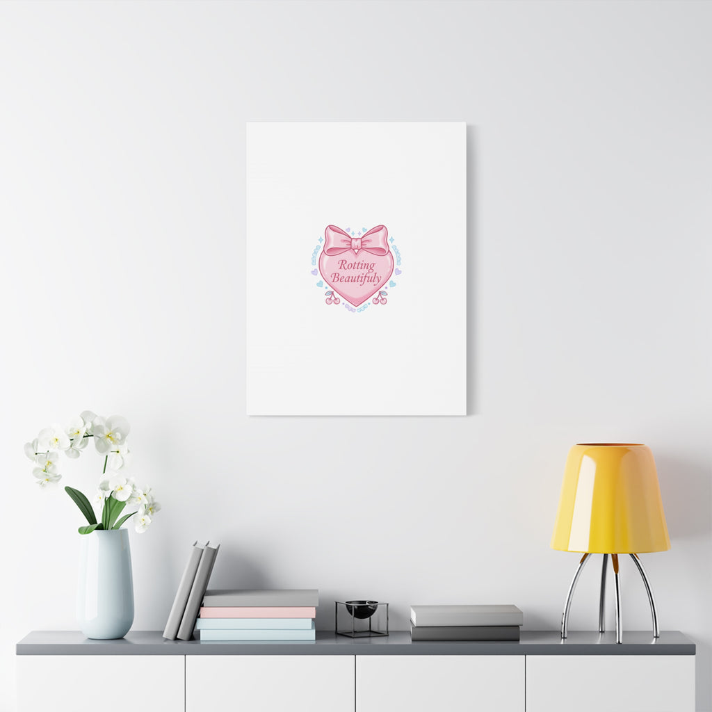 Rotting Beautifully Canvas | Coquette ribbon art, pastel humor