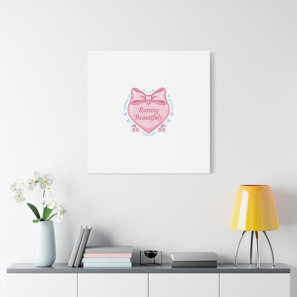 Rotting Beautifully Canvas | Coquette ribbon art, pastel humor