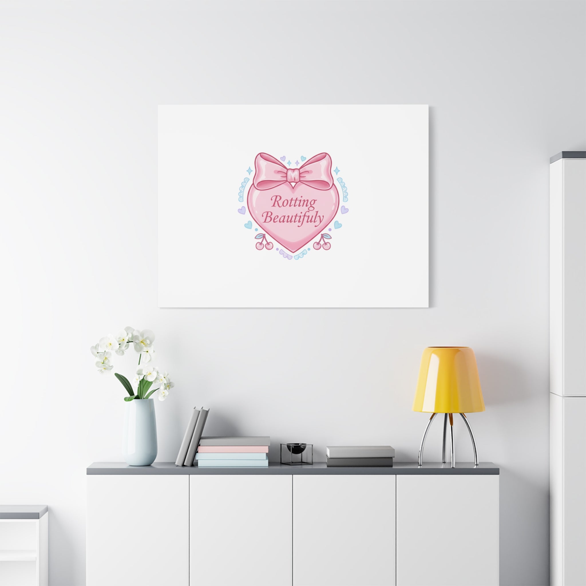 Rotting Beautifully Canvas | Coquette ribbon art, pastel humor
