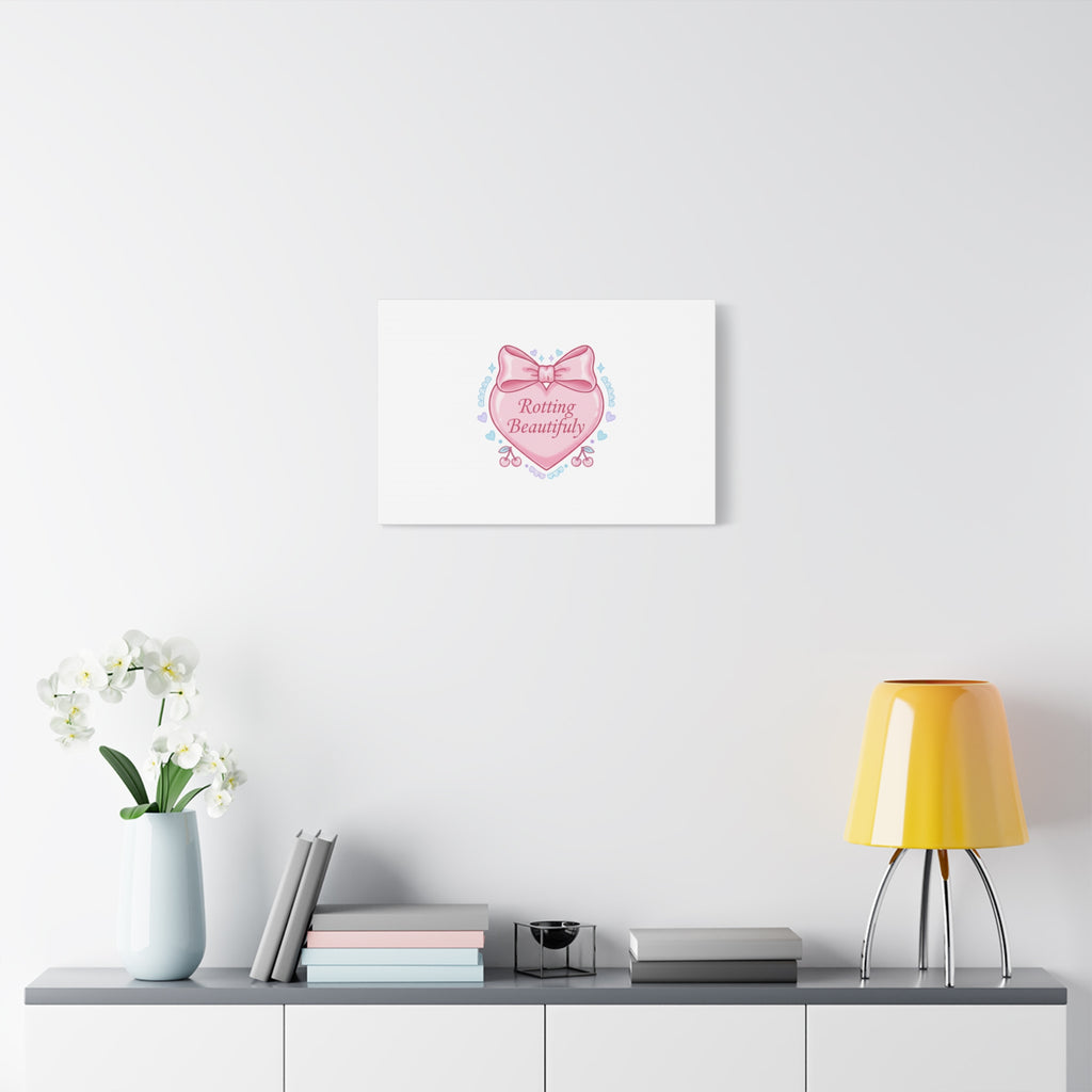 Rotting Beautifully Canvas | Coquette ribbon art, pastel humor