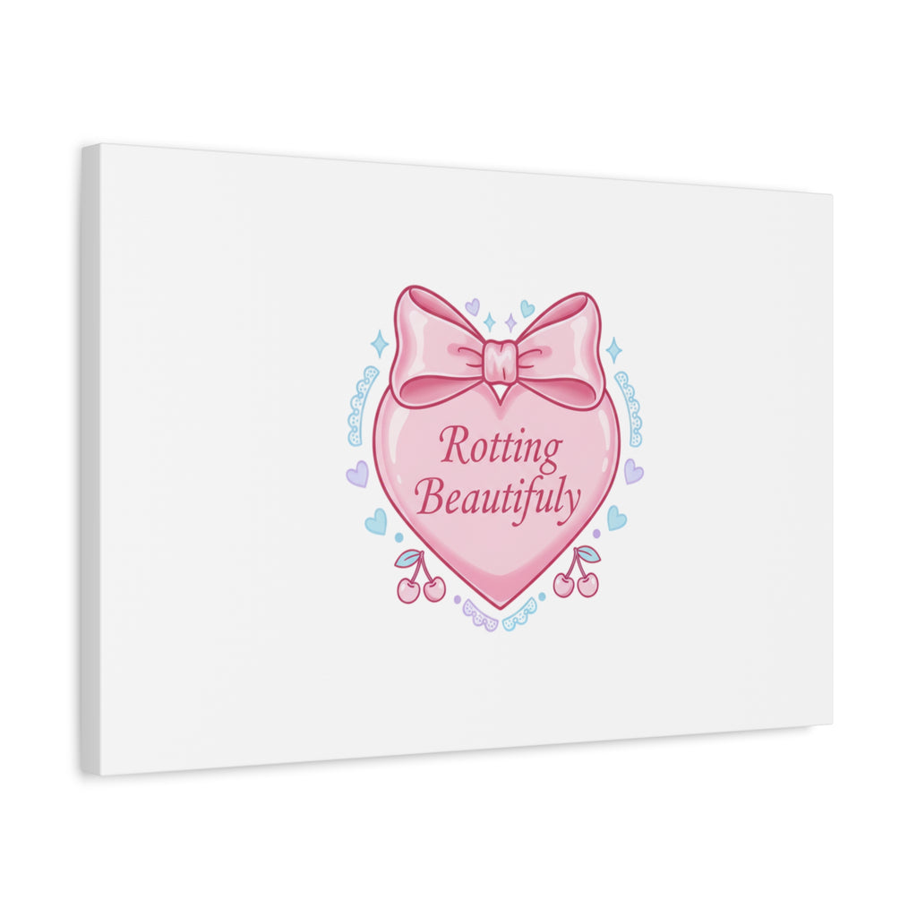 Rotting Beautifully Canvas | Coquette ribbon art, pastel humor