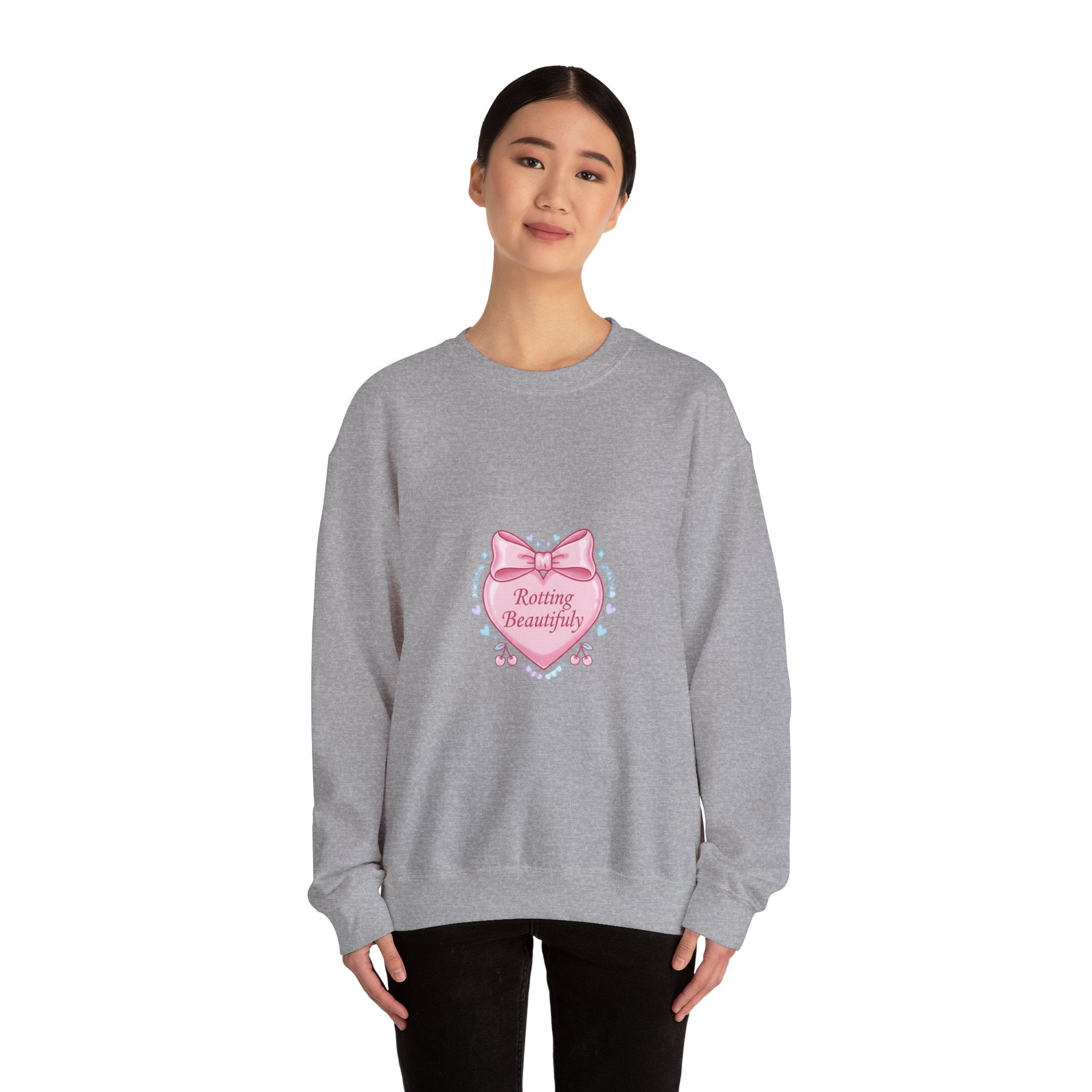 Rotting Beautifully Crewneck Sweatshirt | coquette ribbon, pastel humor
