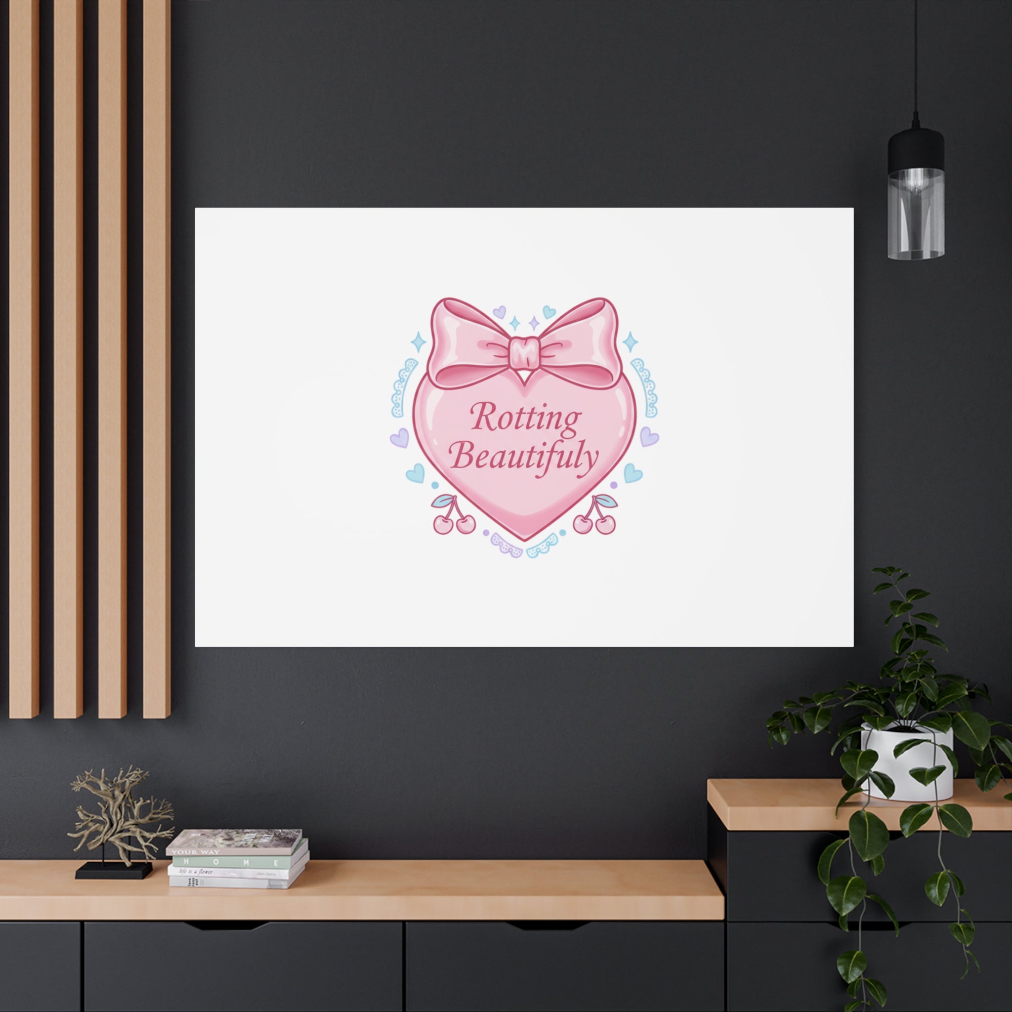 Rotting Beautifully Canvas | Coquette ribbon art, pastel humor