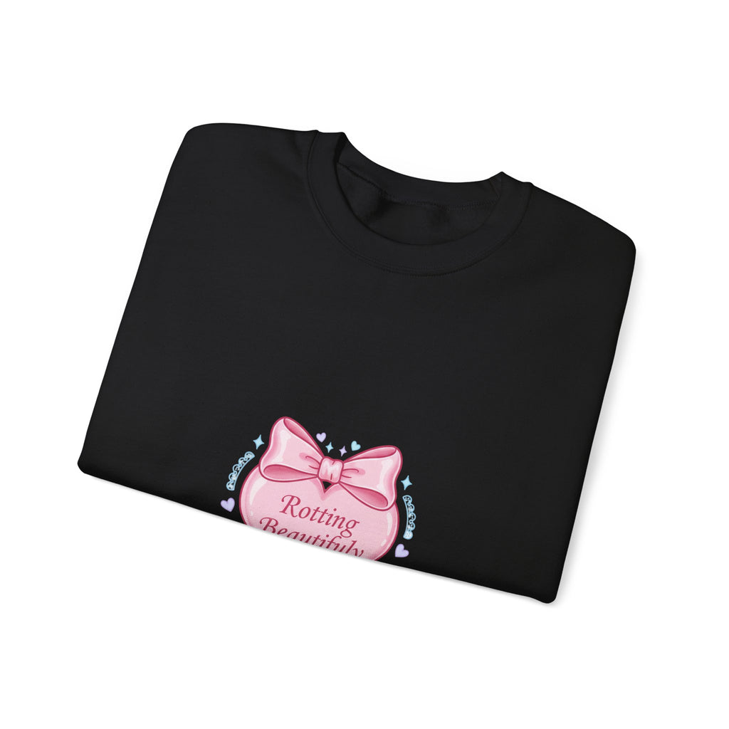 Rotting Beautifully Crewneck Sweatshirt | coquette ribbon, pastel humor