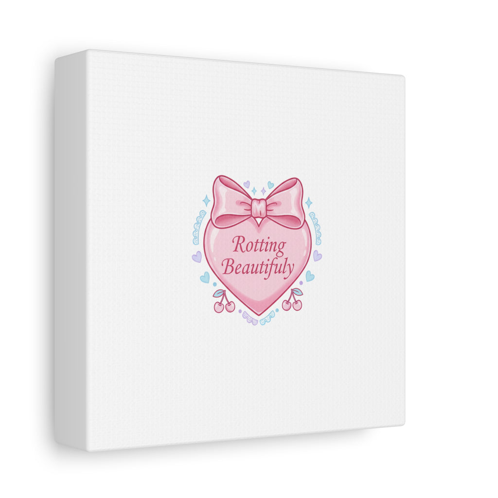 Rotting Beautifully Canvas | Coquette ribbon art, pastel humor