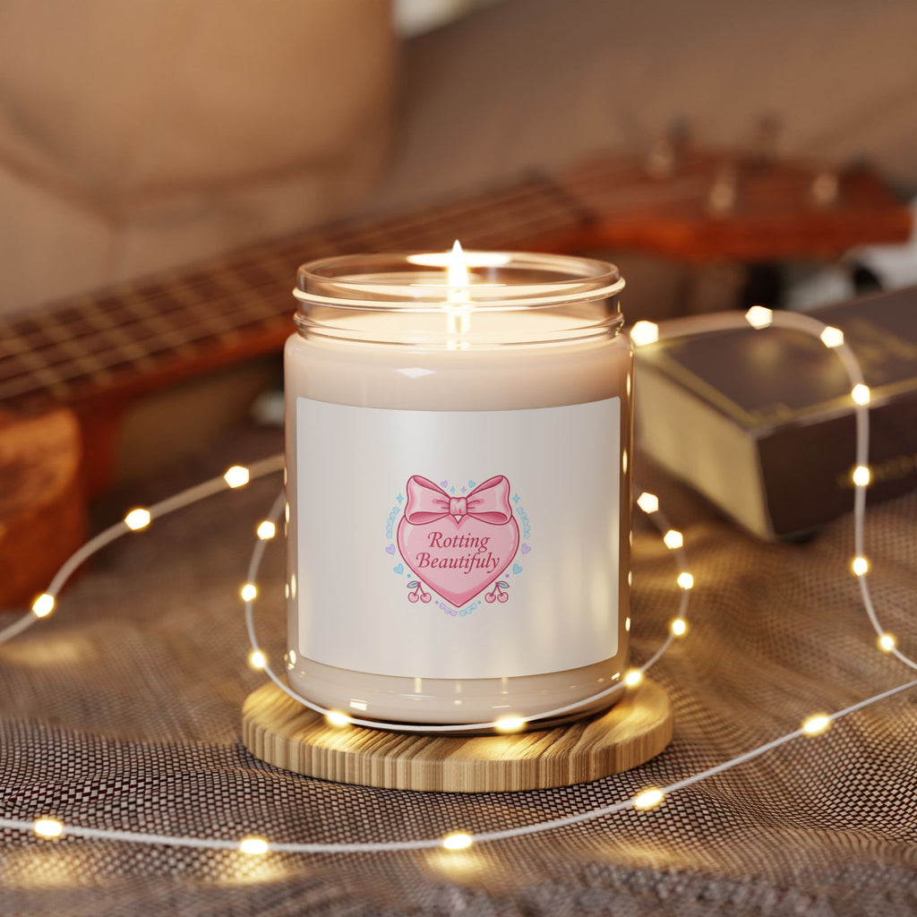 Rotting Beautifully Candle | Coquette Ribbon Humor, Pastel Lace Aesthetic