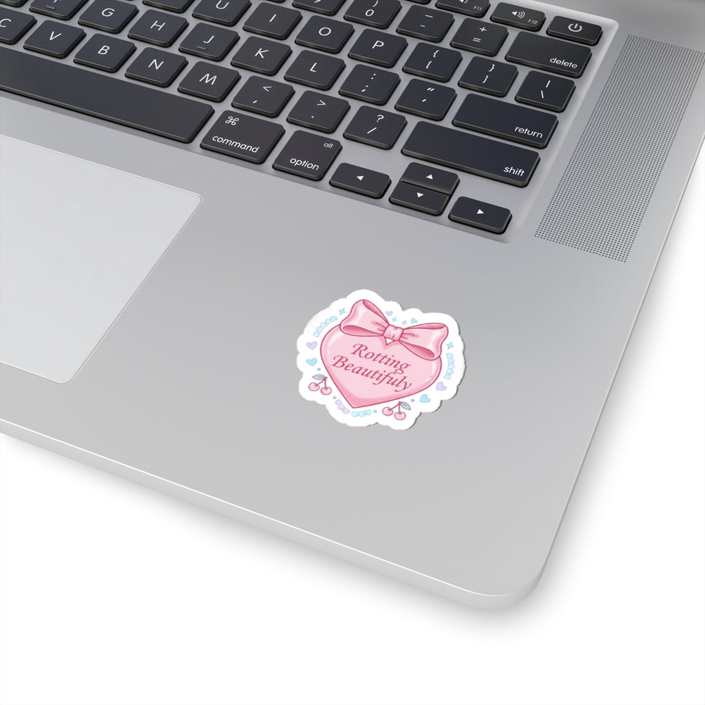 Rotting Beautifully Kiss-Cut Sticker | coquette ribbon, pastel humor