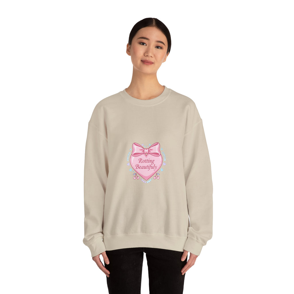 Rotting Beautifully Crewneck Sweatshirt | coquette ribbon, pastel humor