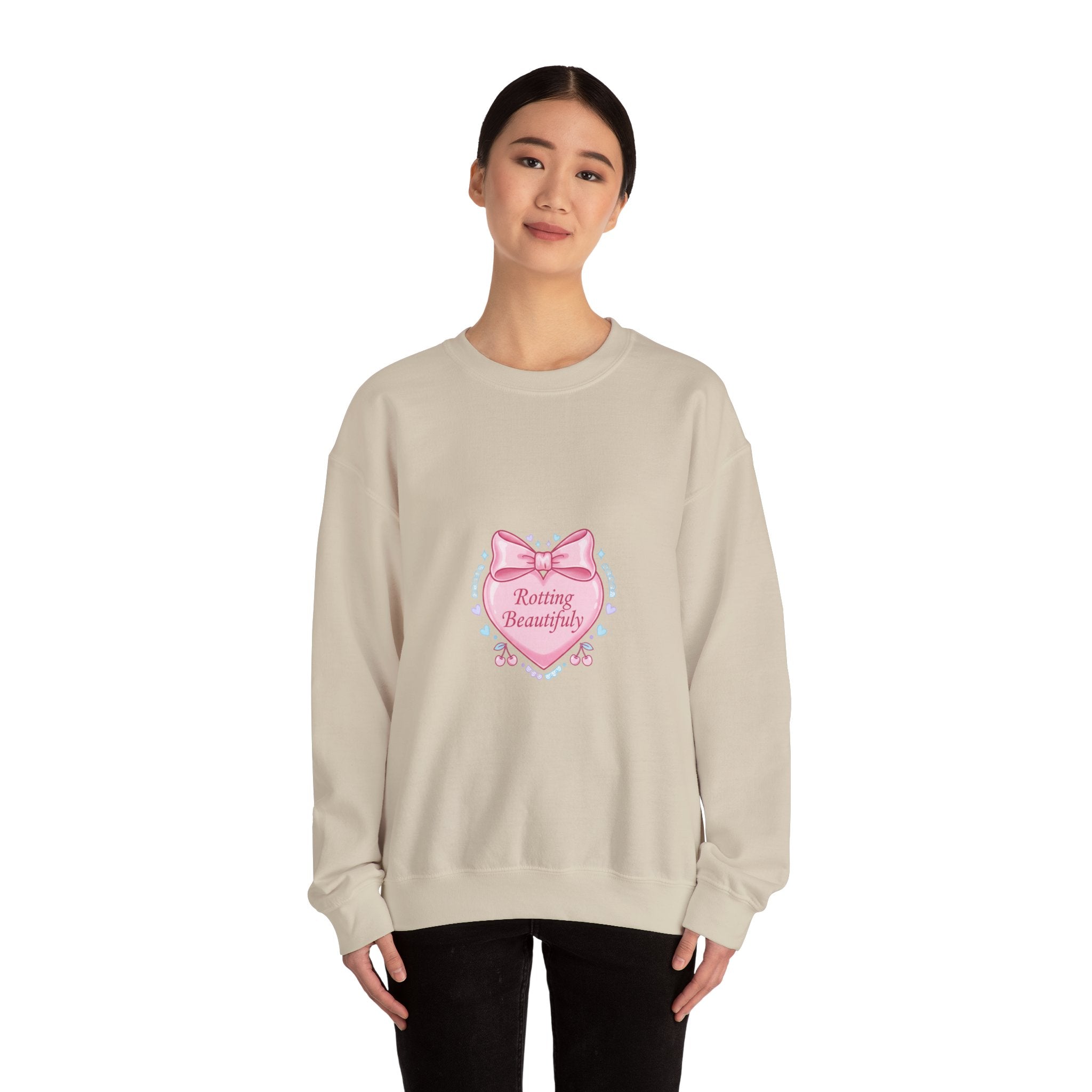 Rotting Beautifully Crewneck Sweatshirt | coquette ribbon, pastel humor