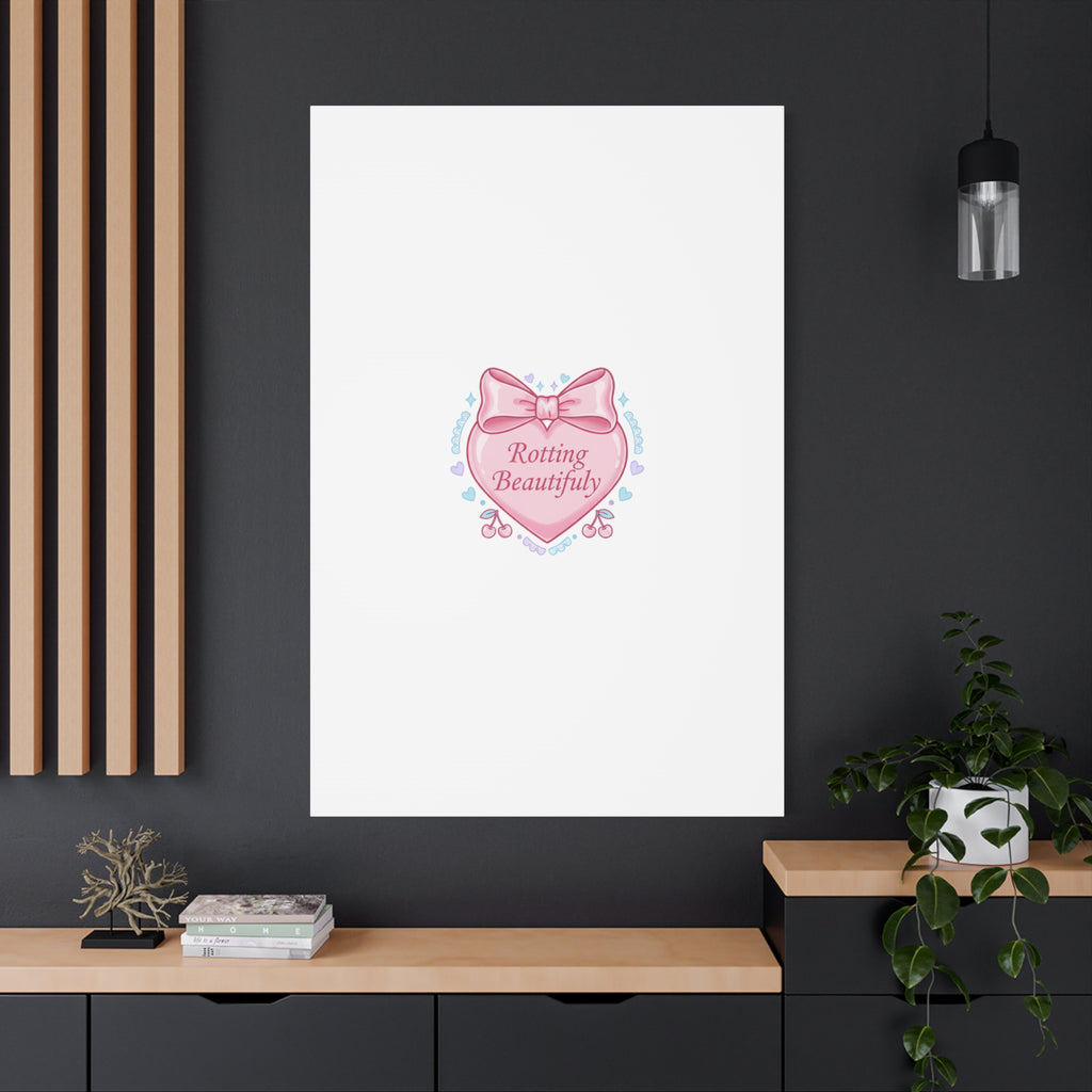 Rotting Beautifully Canvas | Coquette ribbon art, pastel humor