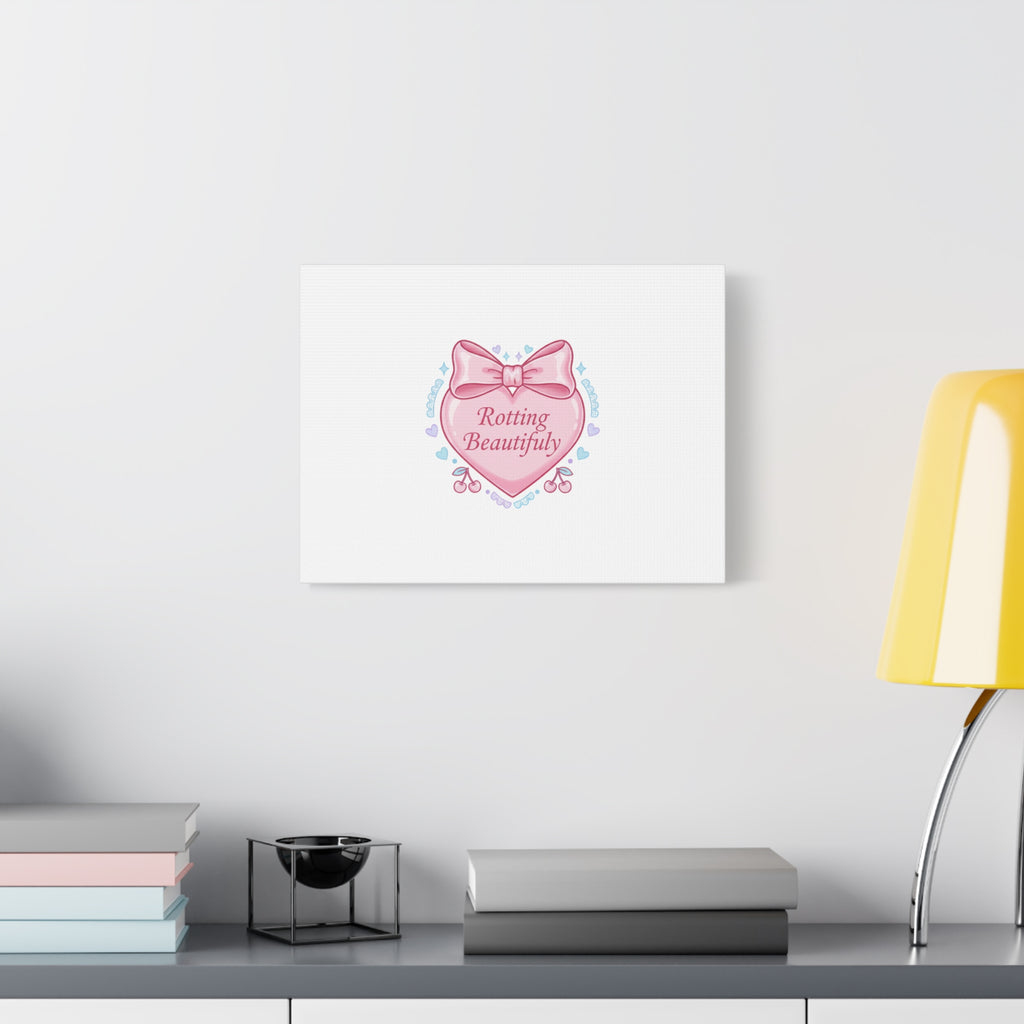 Rotting Beautifully Canvas | Coquette ribbon art, pastel humor