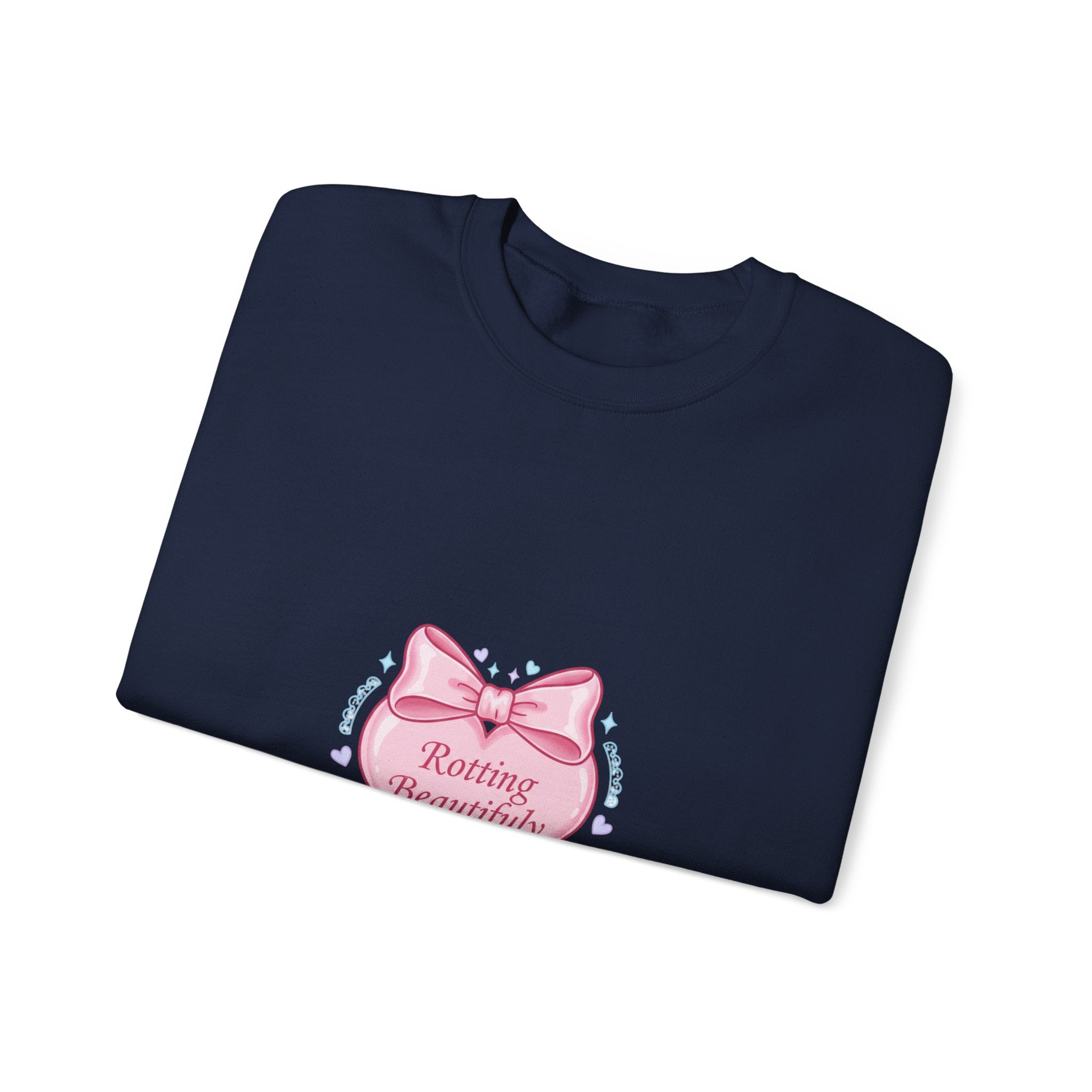 Rotting Beautifully Crewneck Sweatshirt | coquette ribbon, pastel humor