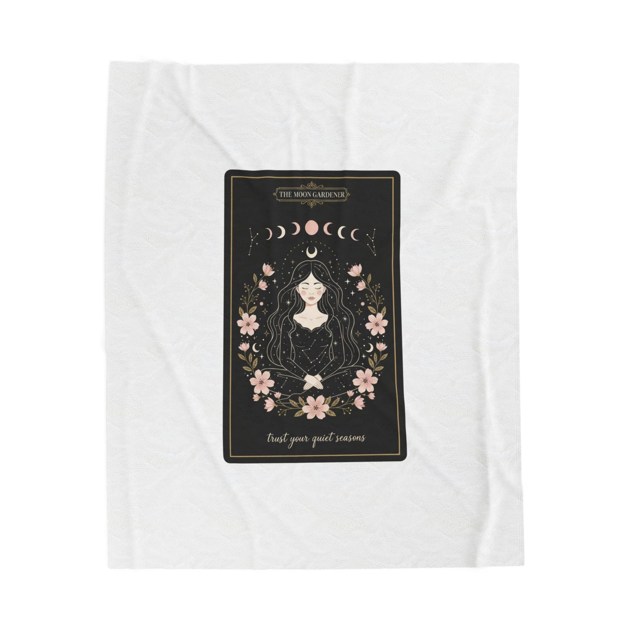 Mystic Moon Tarot Card Velveteen Plush Blanket | celestial line art, modern tarot