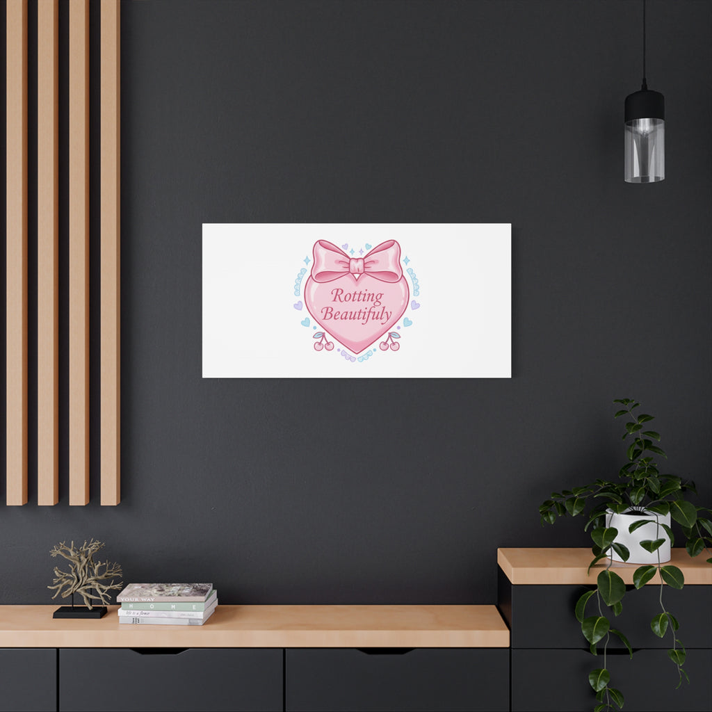 Rotting Beautifully Canvas | Coquette ribbon art, pastel humor
