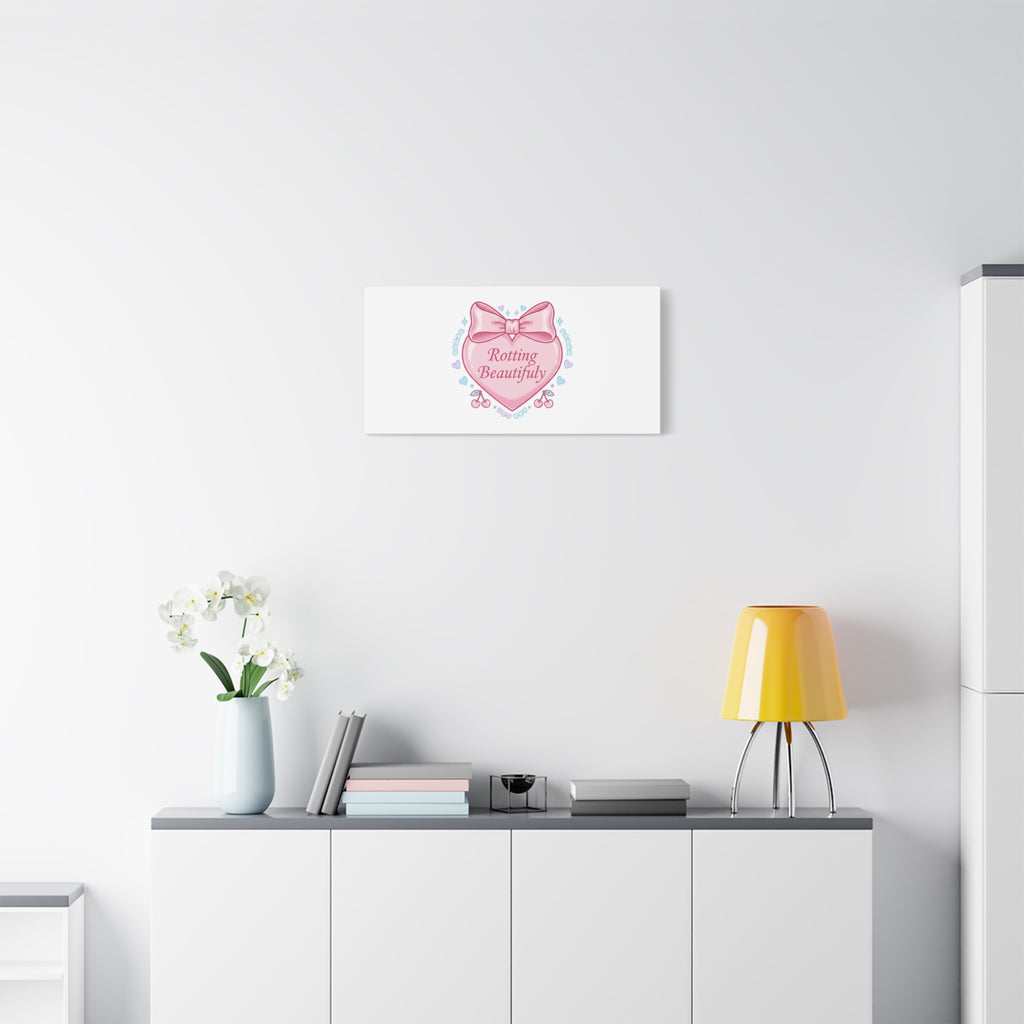 Rotting Beautifully Canvas | Coquette ribbon art, pastel humor