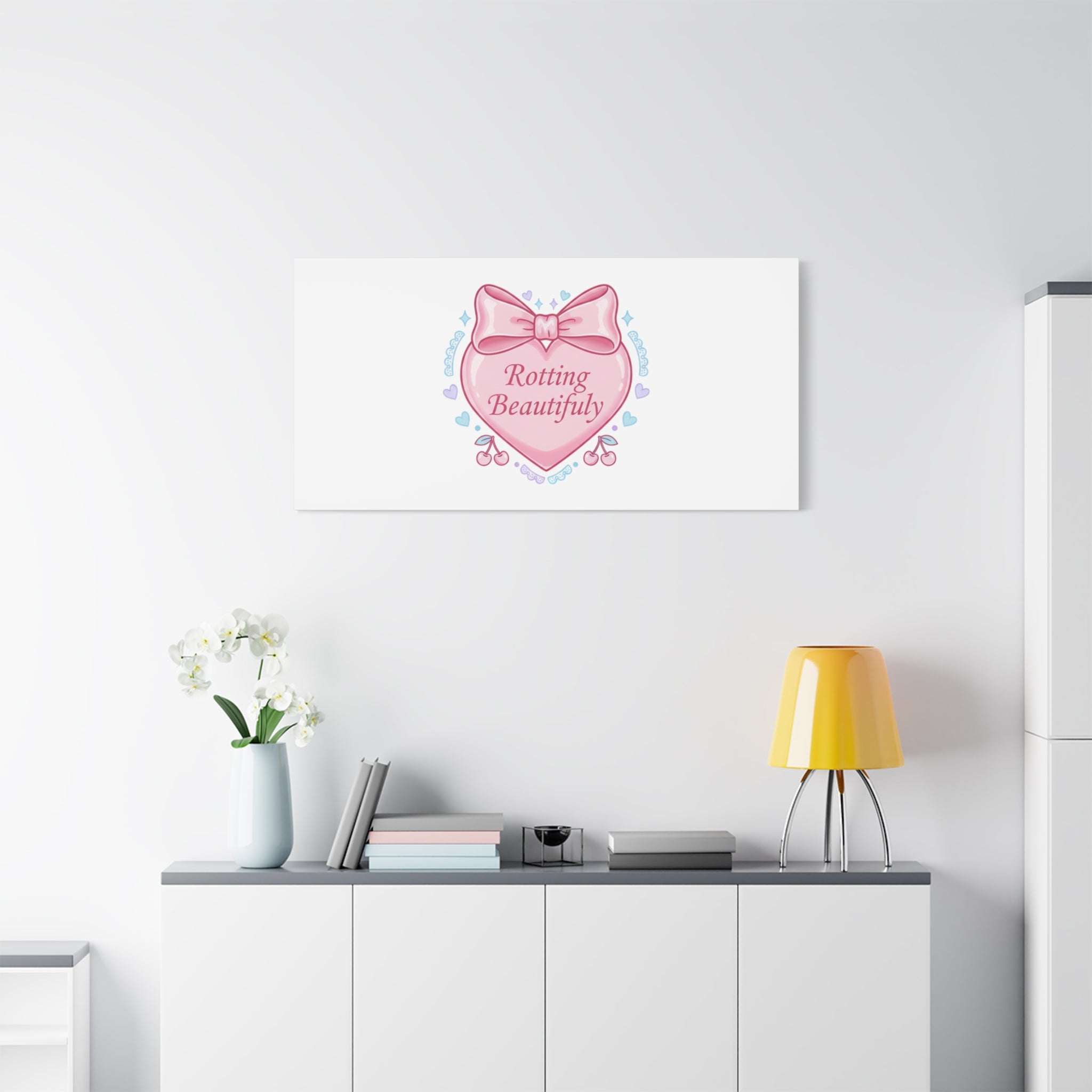 Rotting Beautifully Canvas | Coquette ribbon art, pastel humor