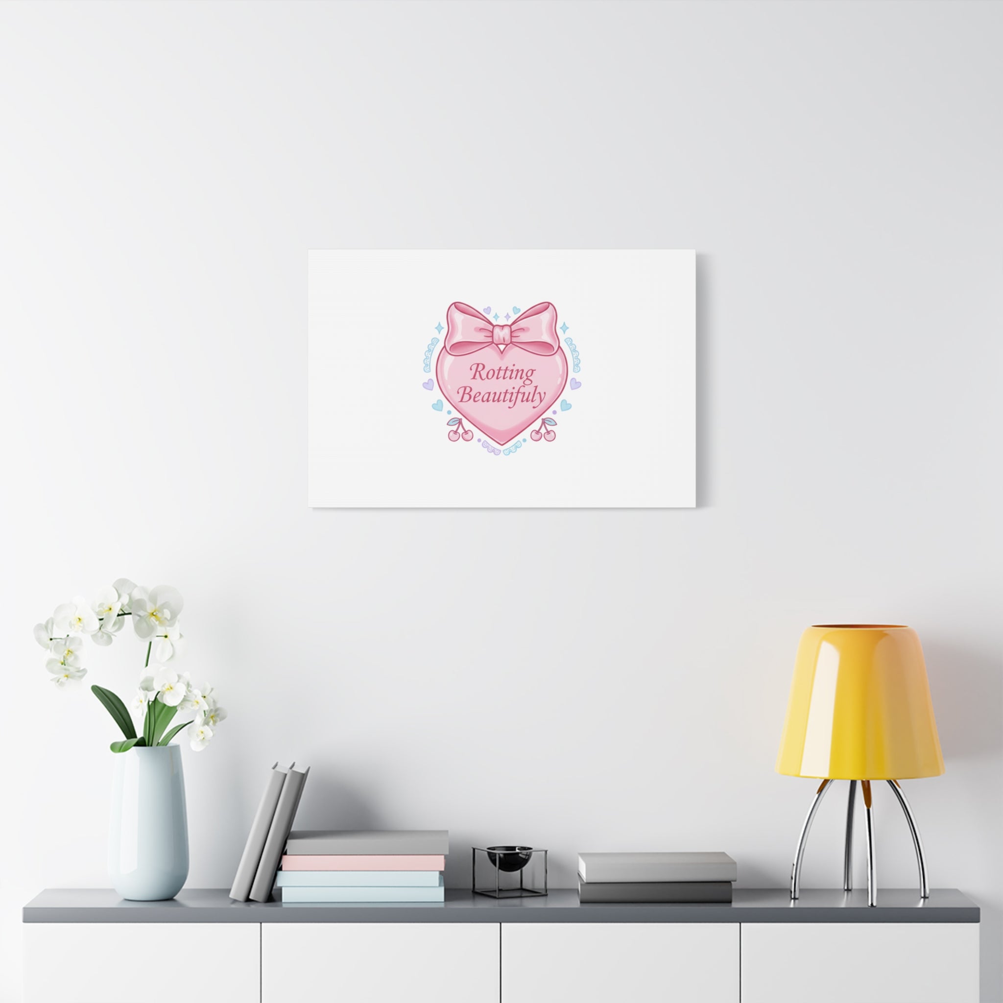 Rotting Beautifully Canvas | Coquette ribbon art, pastel humor