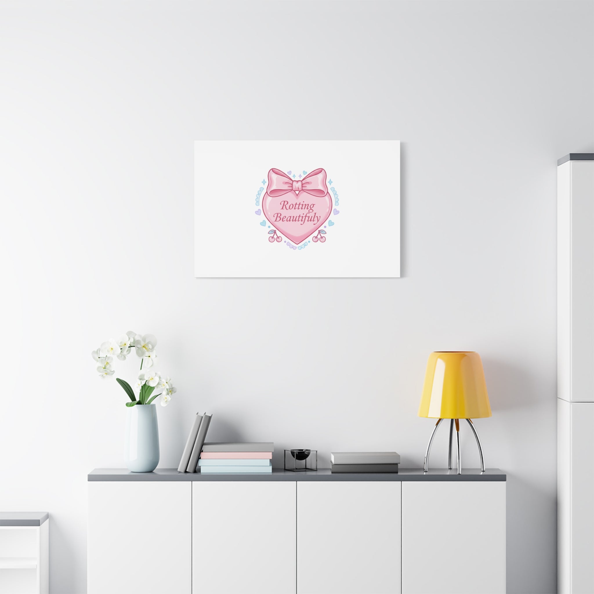 Rotting Beautifully Canvas | Coquette ribbon art, pastel humor