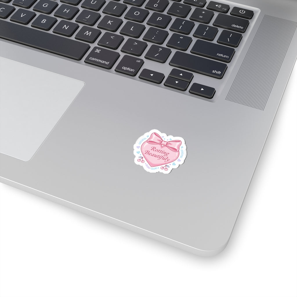 Rotting Beautifully Kiss-Cut Sticker | coquette ribbon, pastel humor