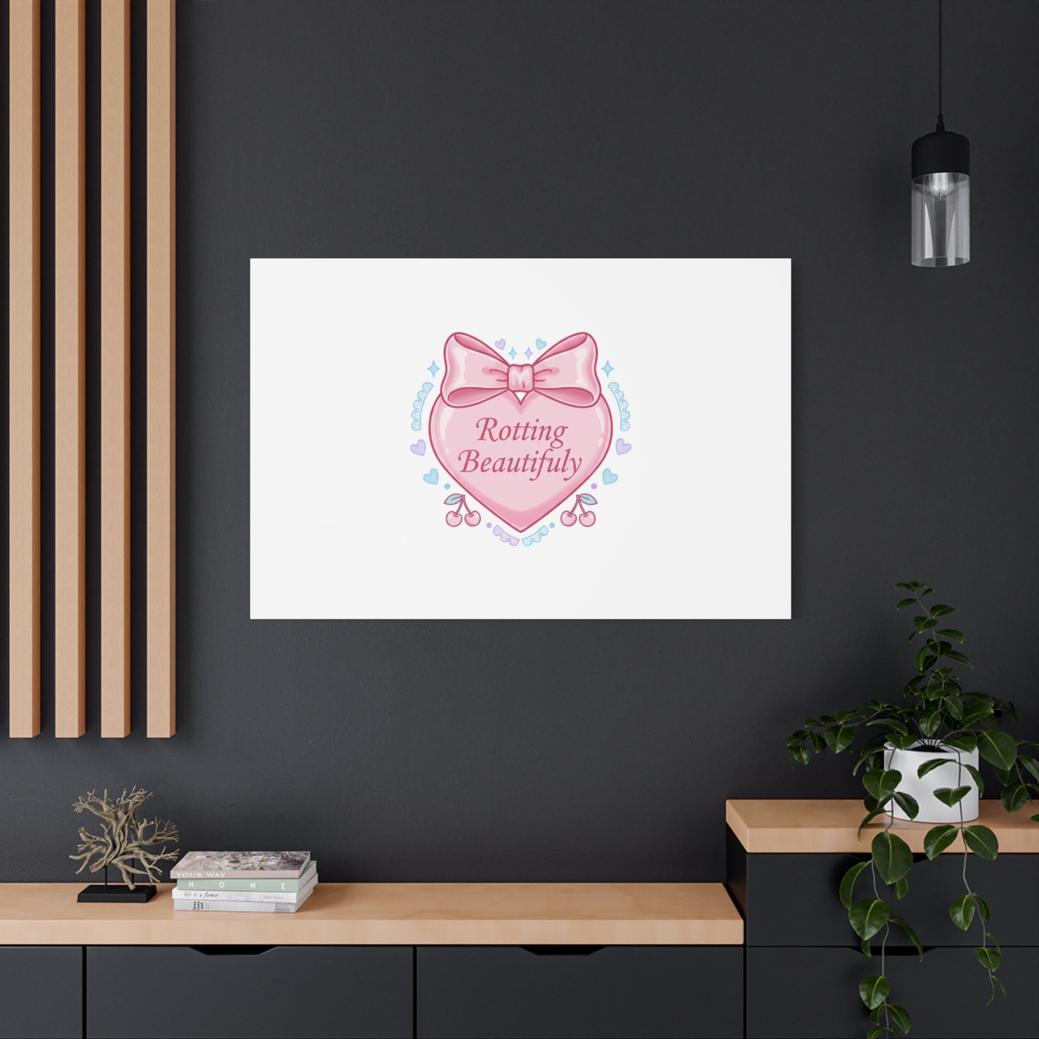 Rotting Beautifully Canvas | Coquette ribbon art, pastel humor