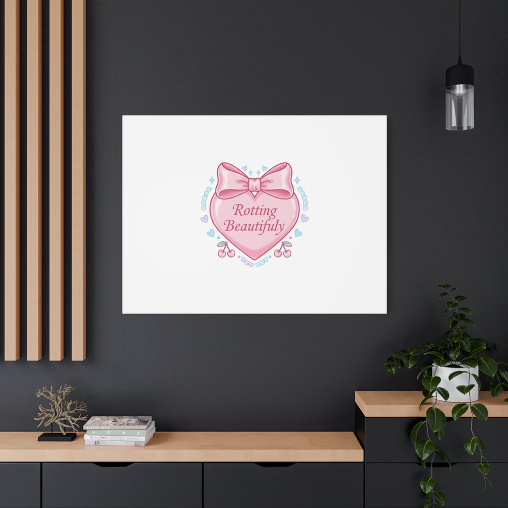 Rotting Beautifully Canvas | Coquette ribbon art, pastel humor
