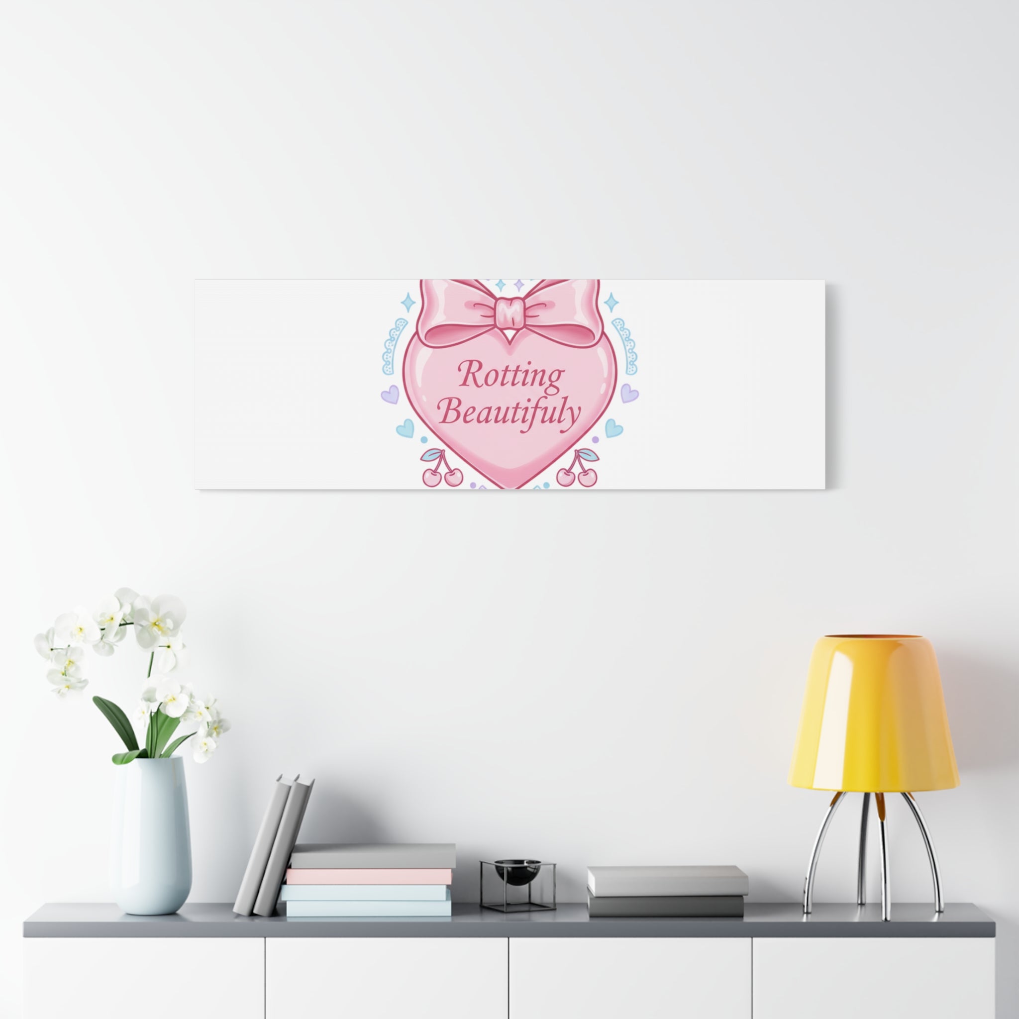 Rotting Beautifully Canvas | Coquette ribbon art, pastel humor