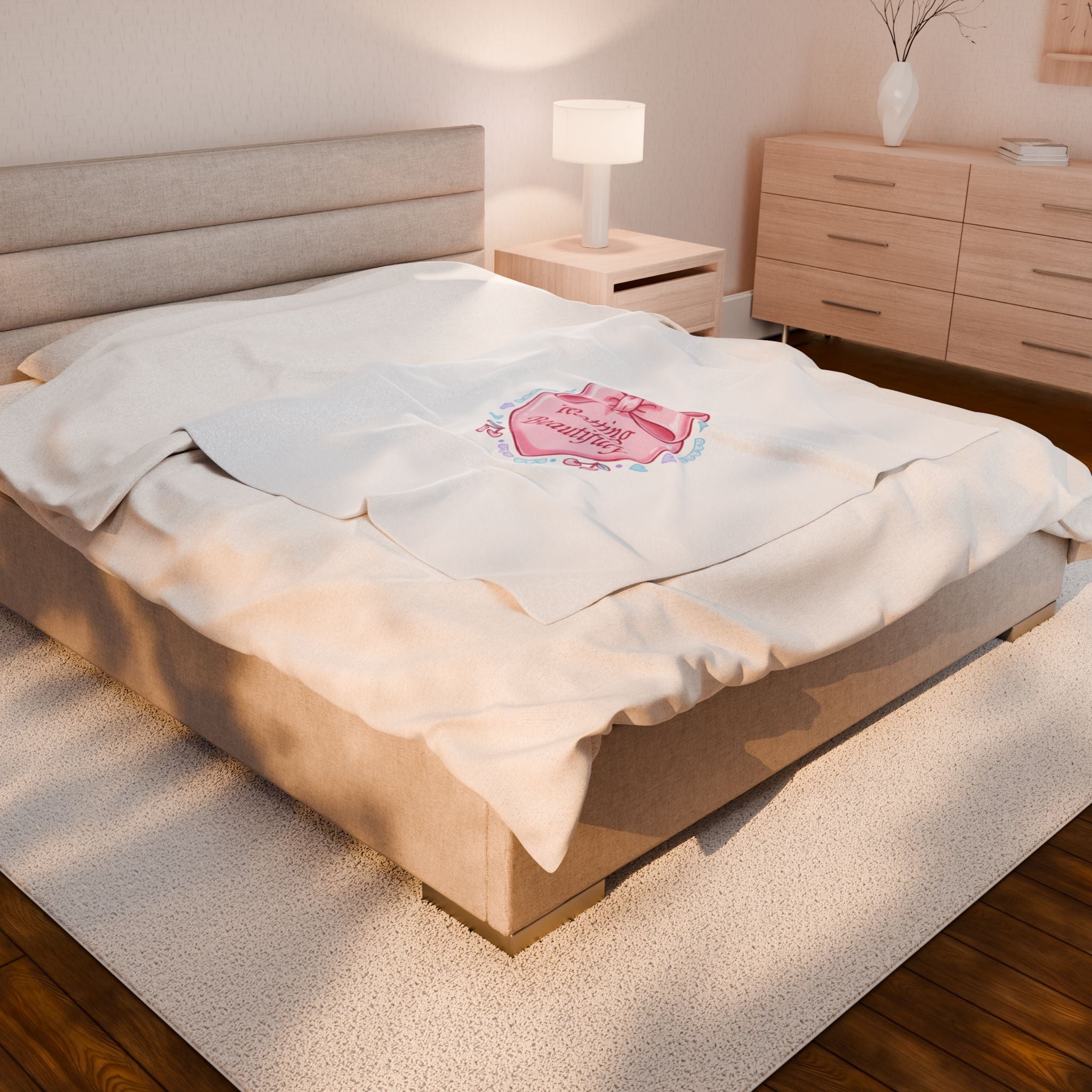 Rotting Beautifully Velveteen Plush Blanket | coquette ribbon, pastel humor