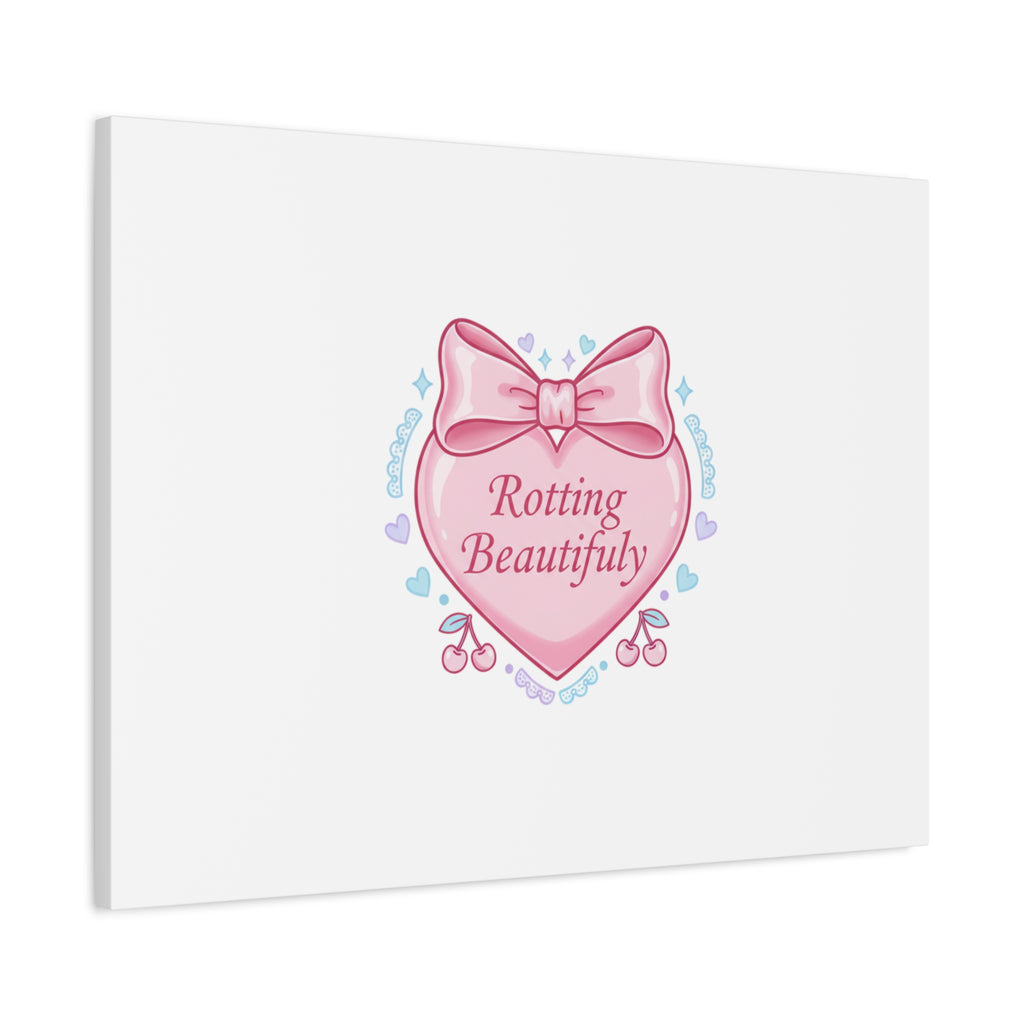 Rotting Beautifully Canvas | Coquette ribbon art, pastel humor