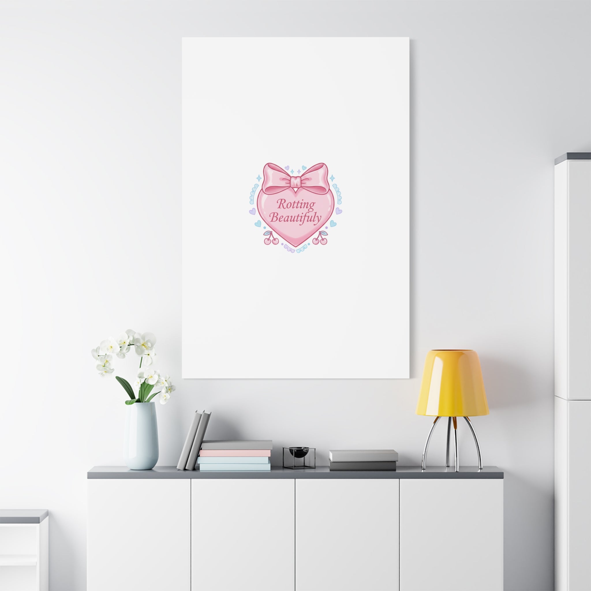 Rotting Beautifully Canvas | Coquette ribbon art, pastel humor