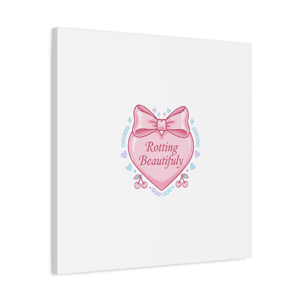 Rotting Beautifully Canvas | Coquette ribbon art, pastel humor