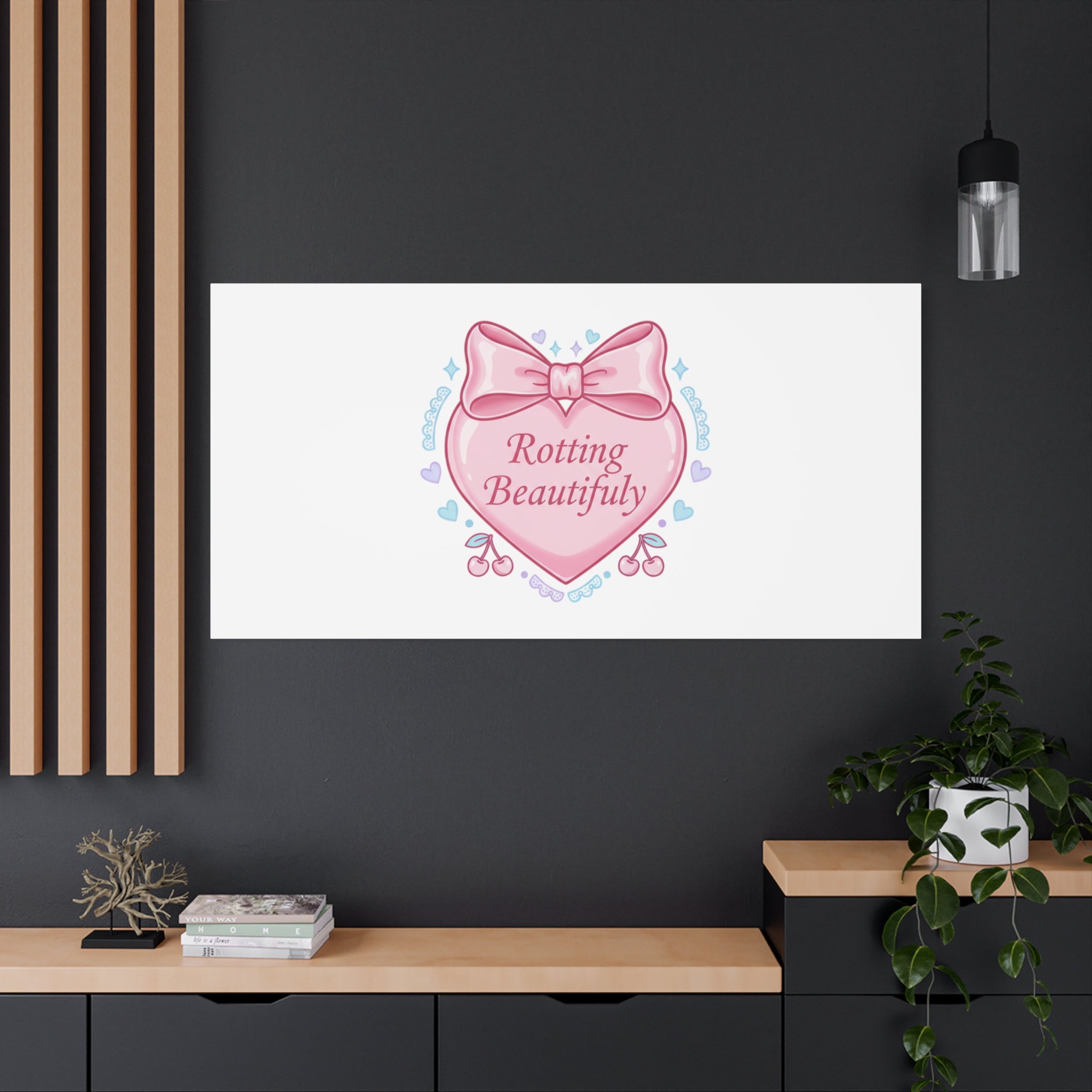Rotting Beautifully Canvas | Coquette ribbon art, pastel humor