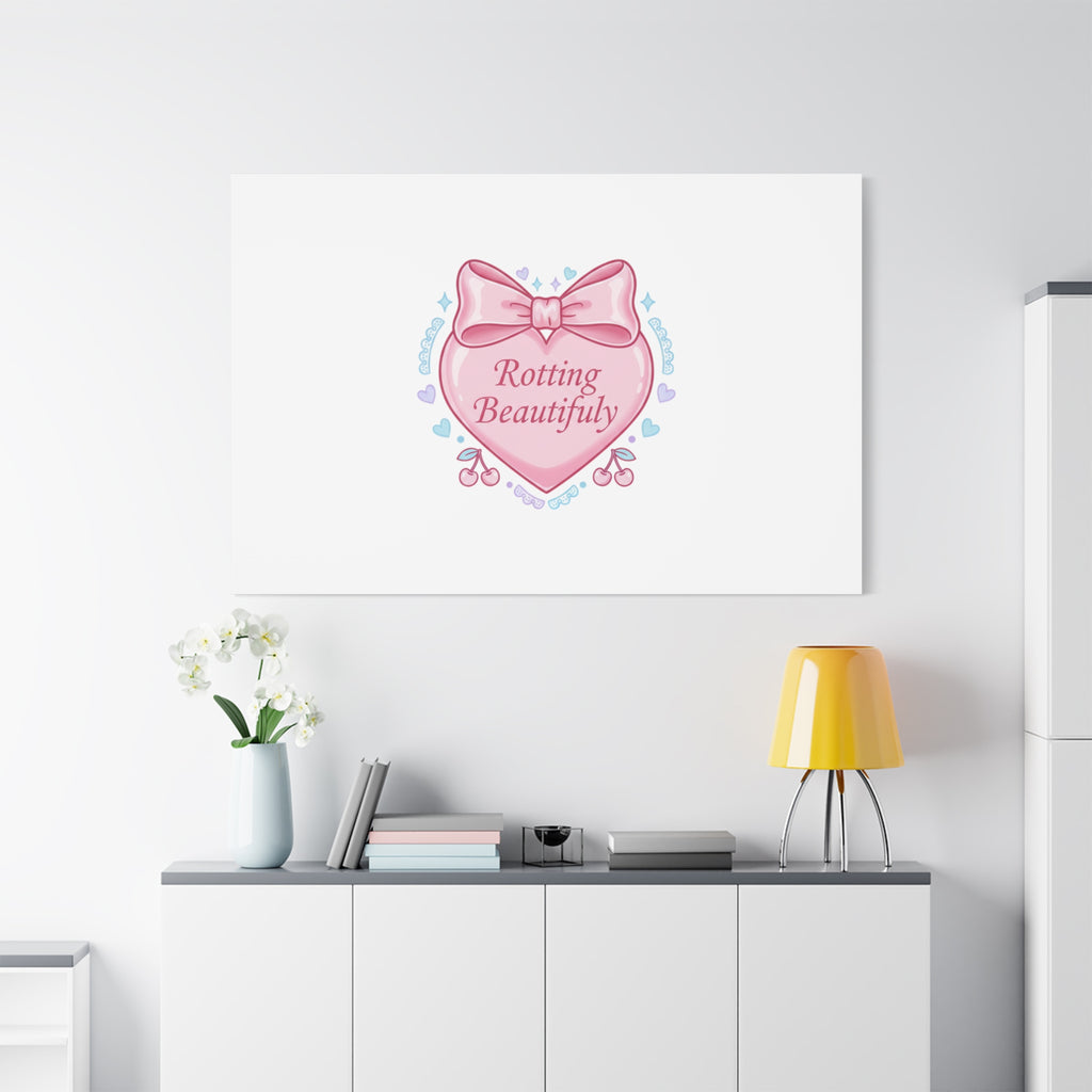 Rotting Beautifully Canvas | Coquette ribbon art, pastel humor