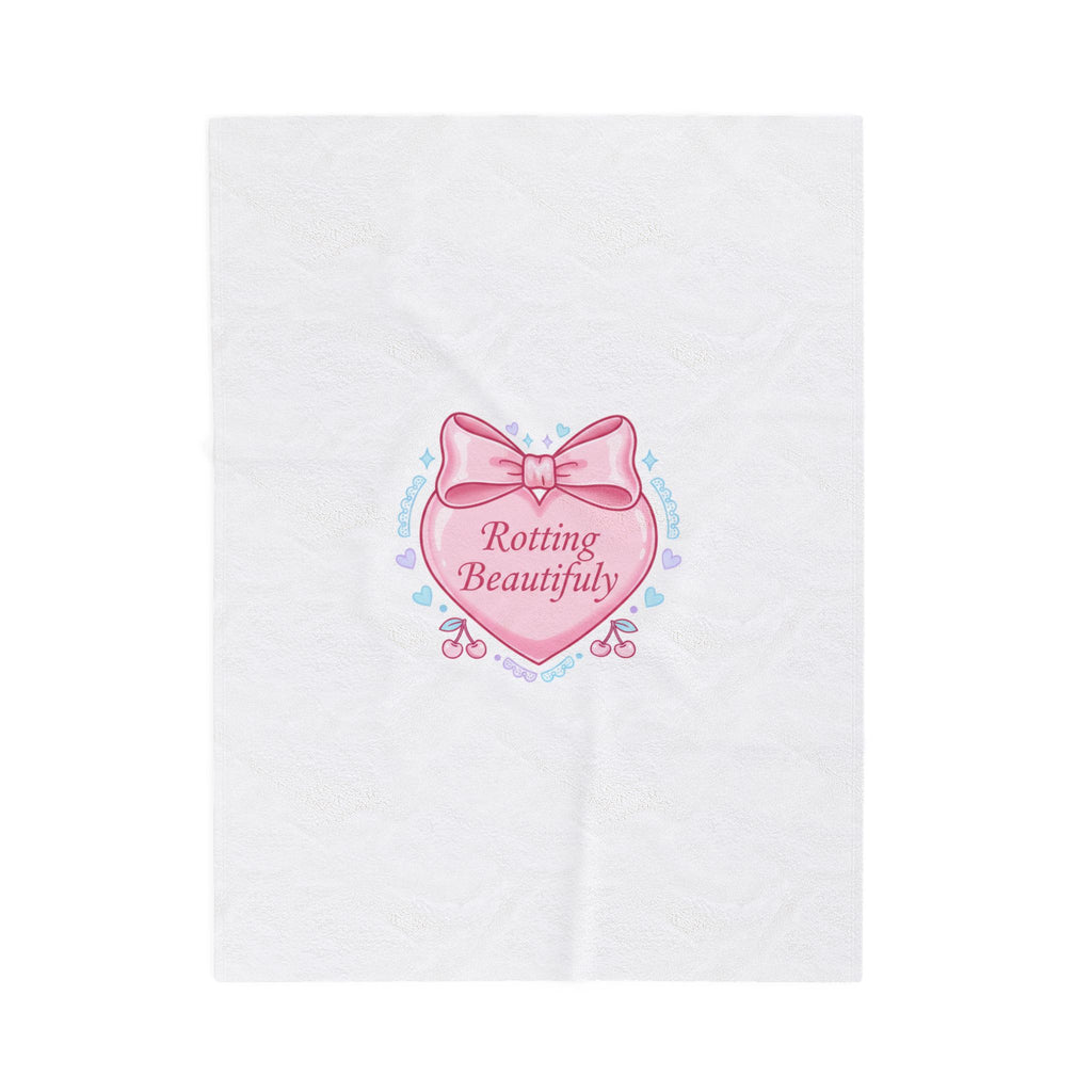 Rotting Beautifully Velveteen Plush Blanket | coquette ribbon, pastel humor