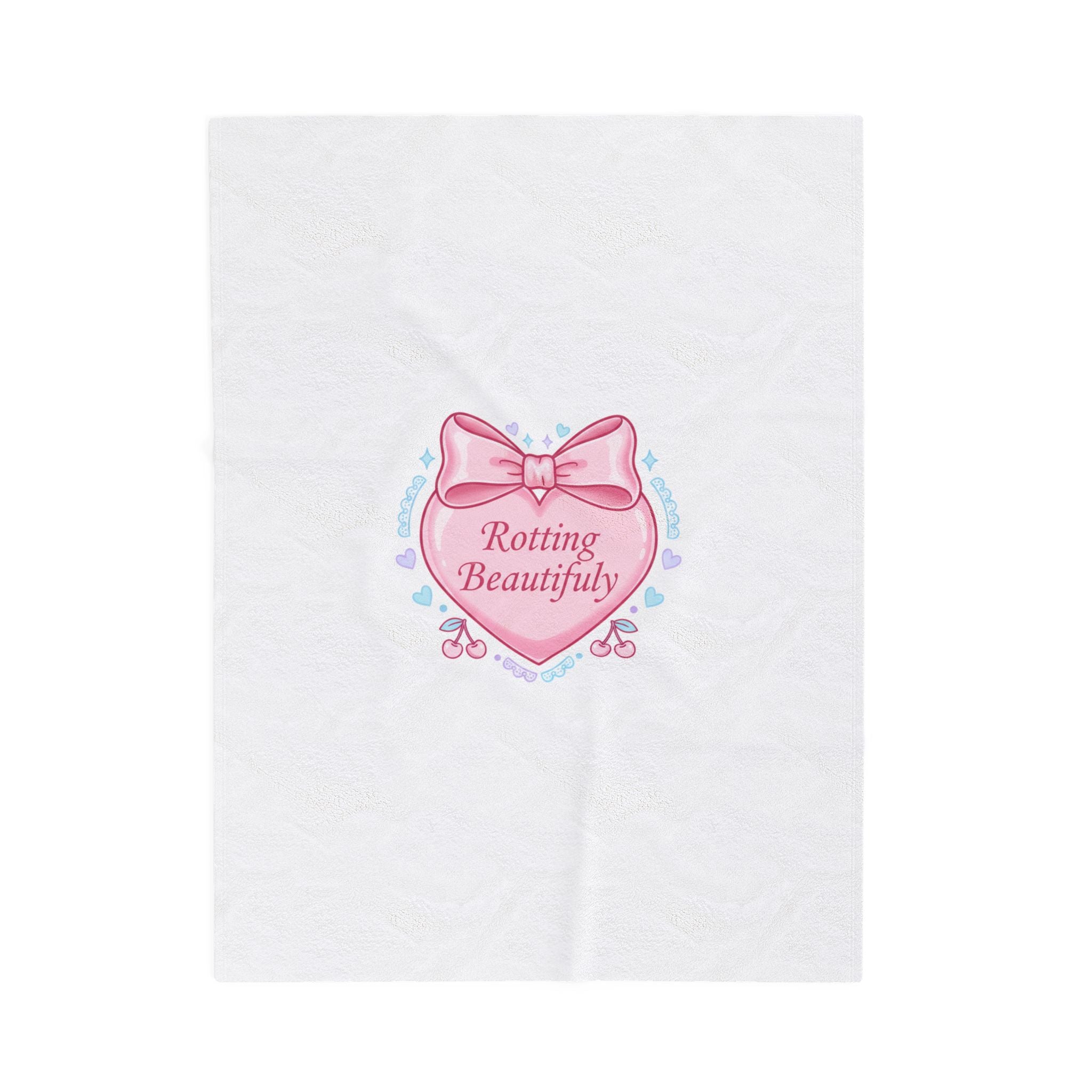 Rotting Beautifully Velveteen Plush Blanket | coquette ribbon, pastel humor