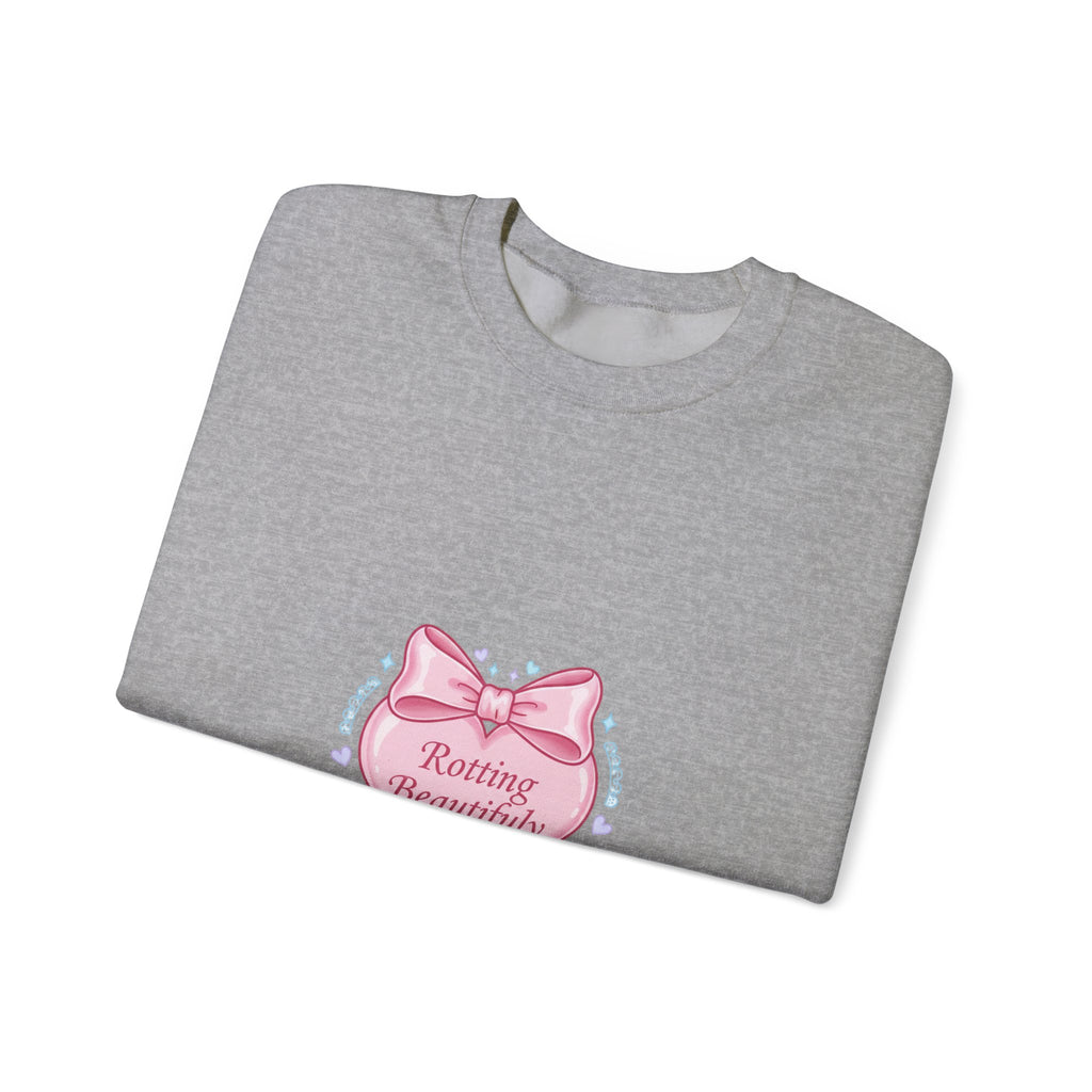 Rotting Beautifully Crewneck Sweatshirt | coquette ribbon, pastel humor