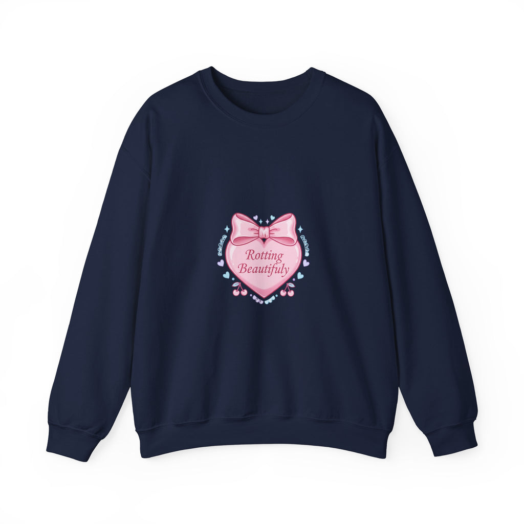 Rotting Beautifully Crewneck Sweatshirt | coquette ribbon, pastel humor