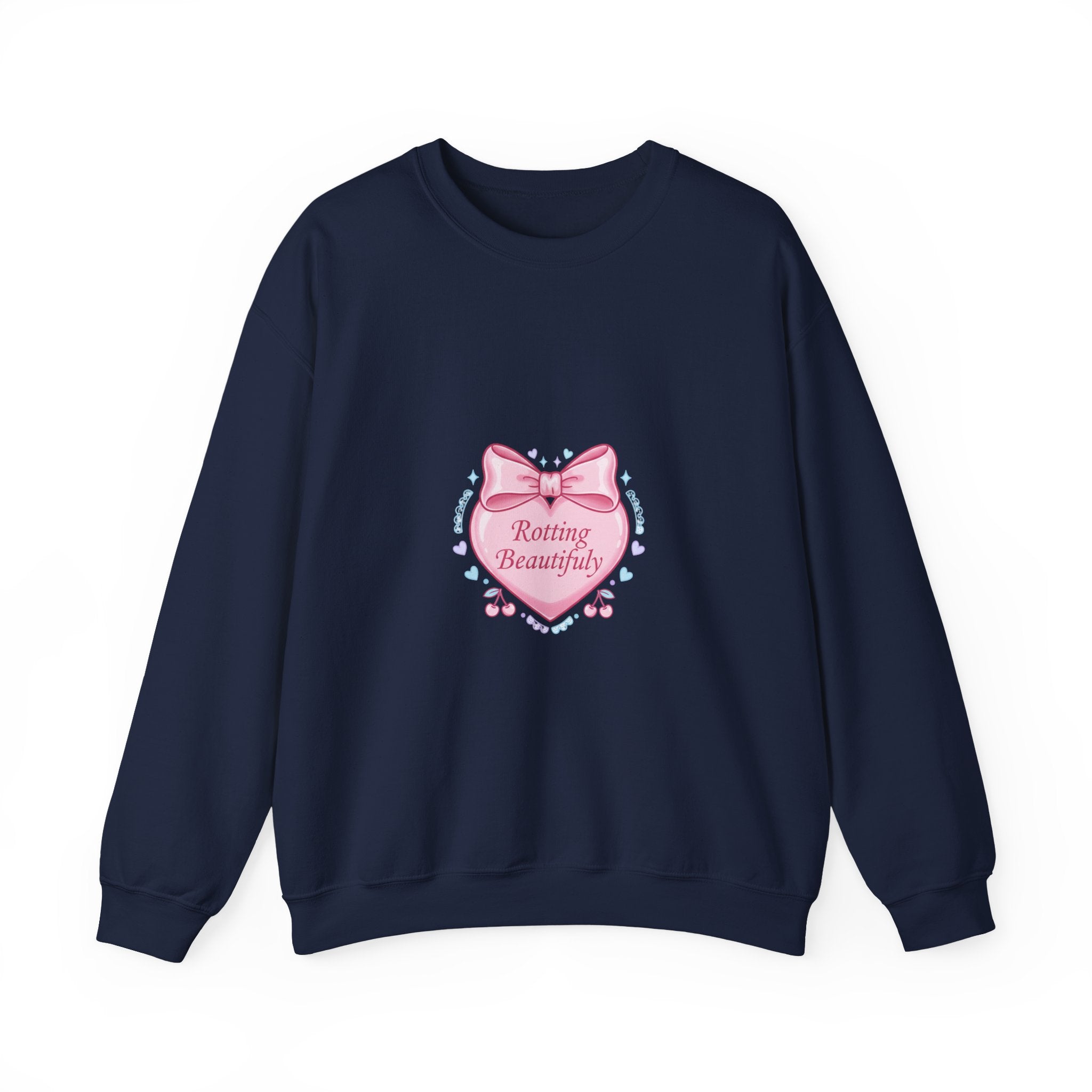Rotting Beautifully Crewneck Sweatshirt | coquette ribbon, pastel humor