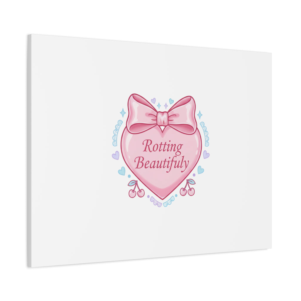Rotting Beautifully Canvas | Coquette ribbon art, pastel humor
