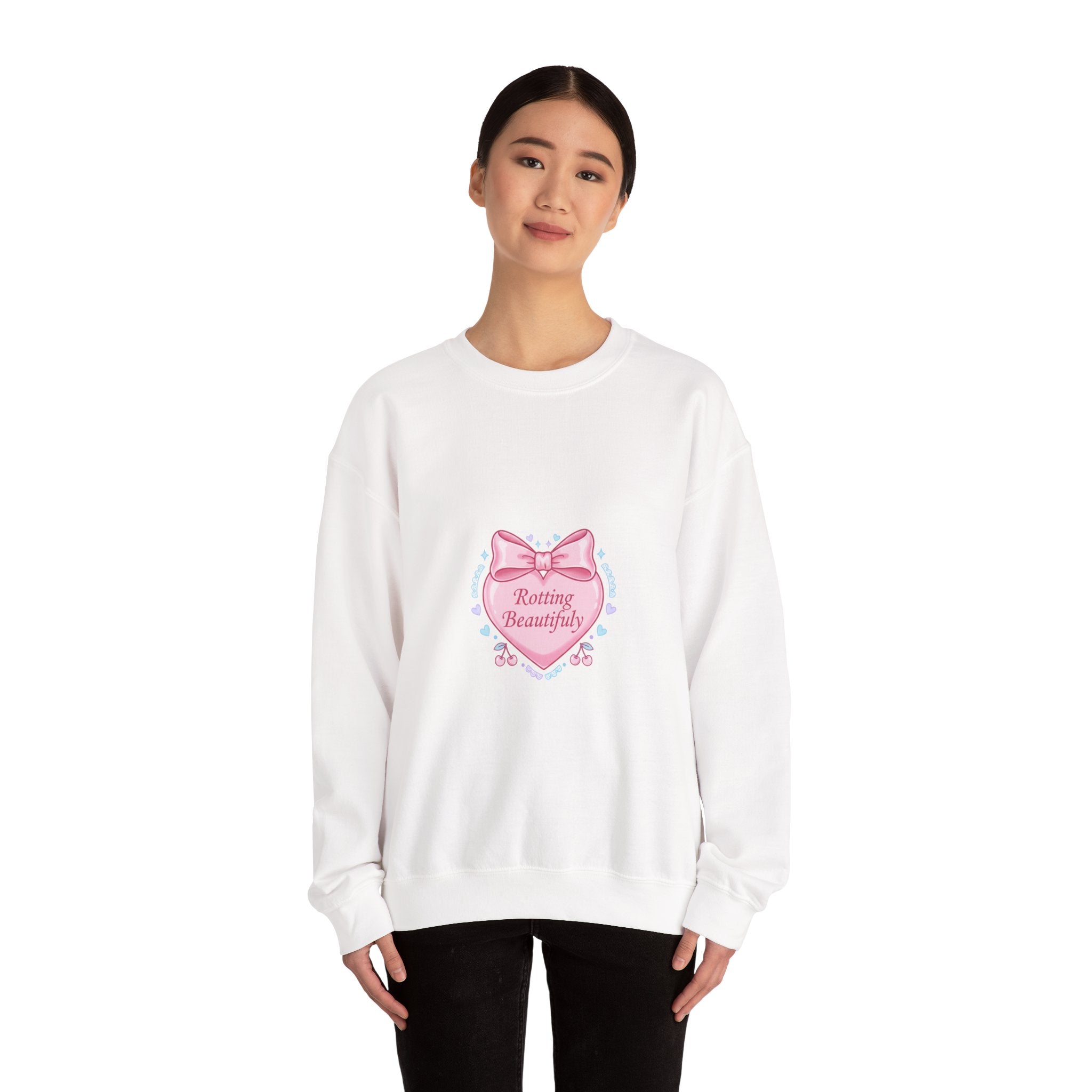 Rotting Beautifully Crewneck Sweatshirt | coquette ribbon, pastel humor