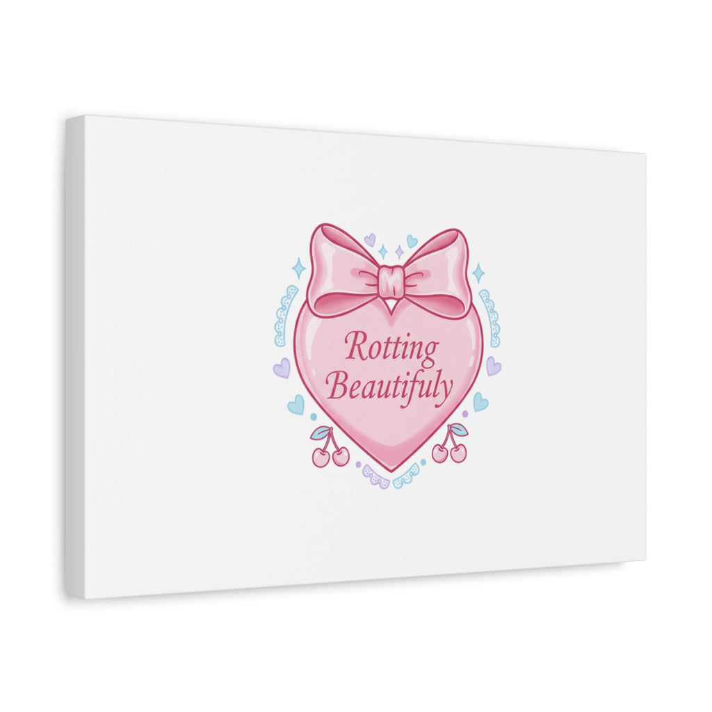 Rotting Beautifully Canvas | Coquette ribbon art, pastel humor