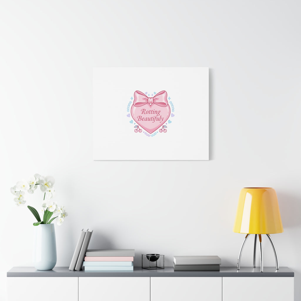 Rotting Beautifully Canvas | Coquette ribbon art, pastel humor