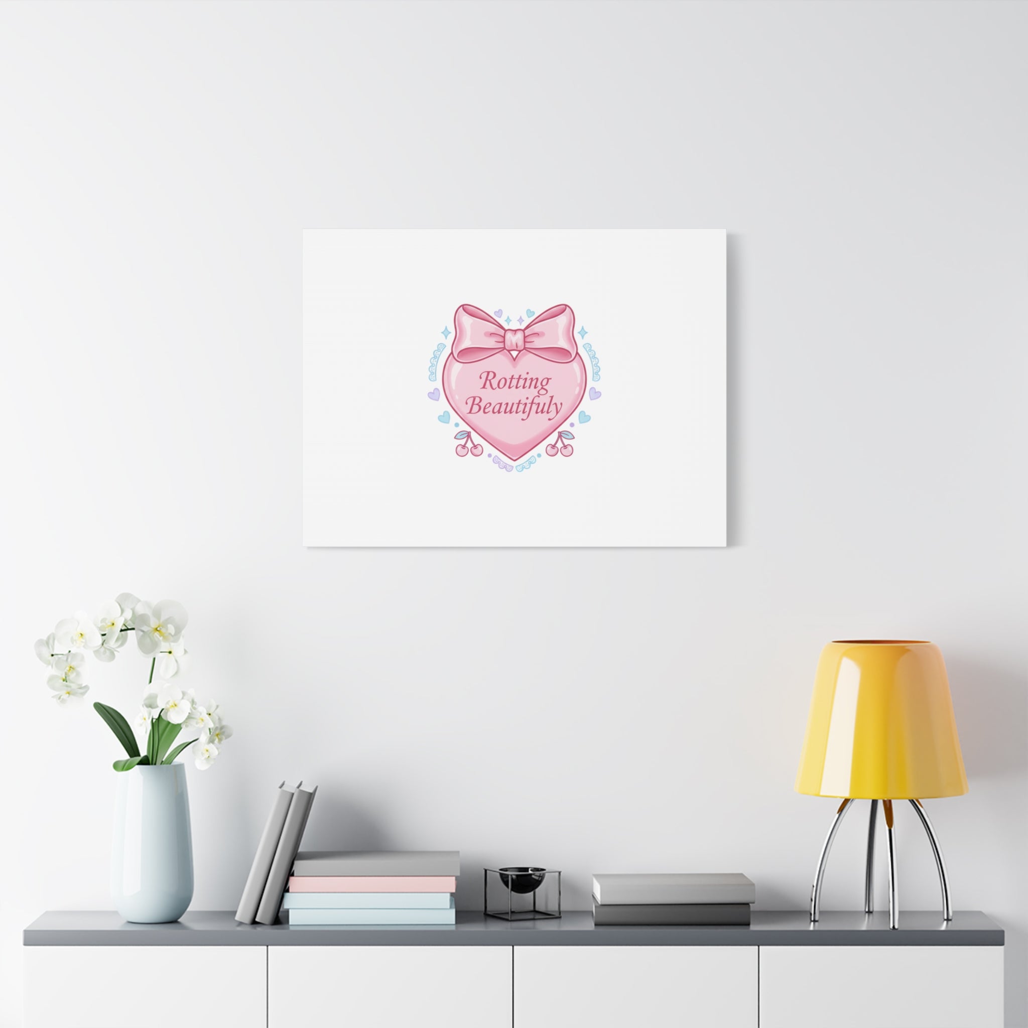Rotting Beautifully Canvas | Coquette ribbon art, pastel humor