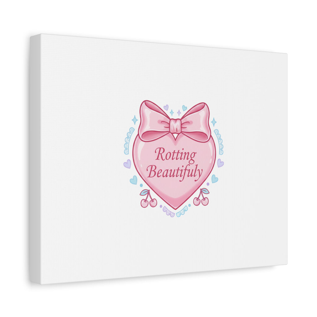 Rotting Beautifully Canvas | Coquette ribbon art, pastel humor