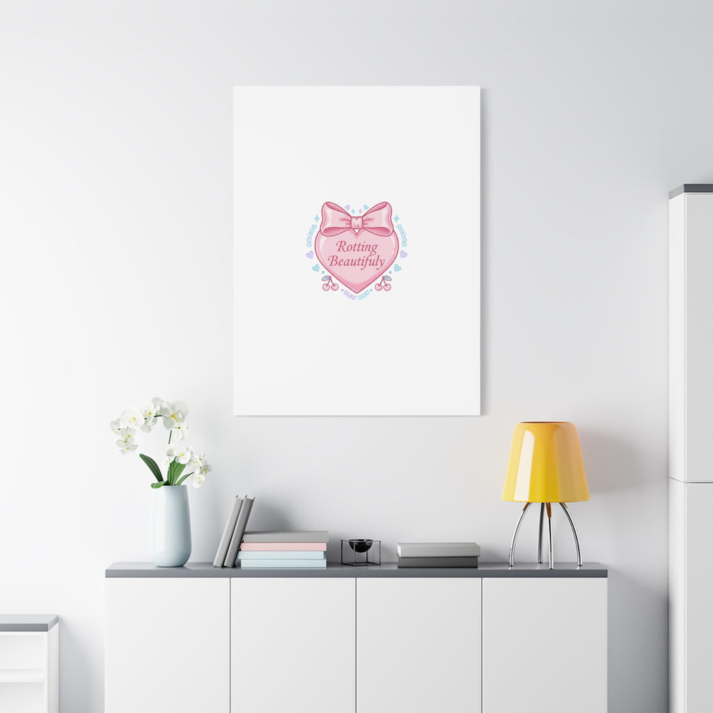 Rotting Beautifully Canvas | Coquette ribbon art, pastel humor