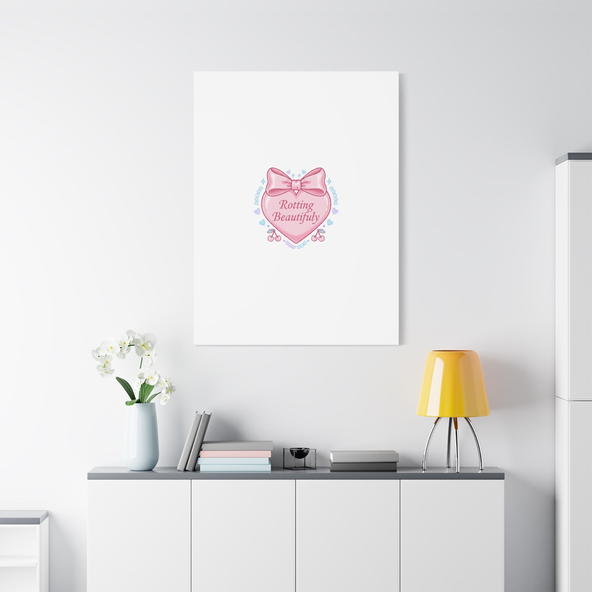 Rotting Beautifully Canvas | Coquette ribbon art, pastel humor