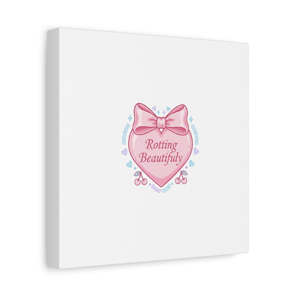 Rotting Beautifully Canvas | Coquette ribbon art, pastel humor