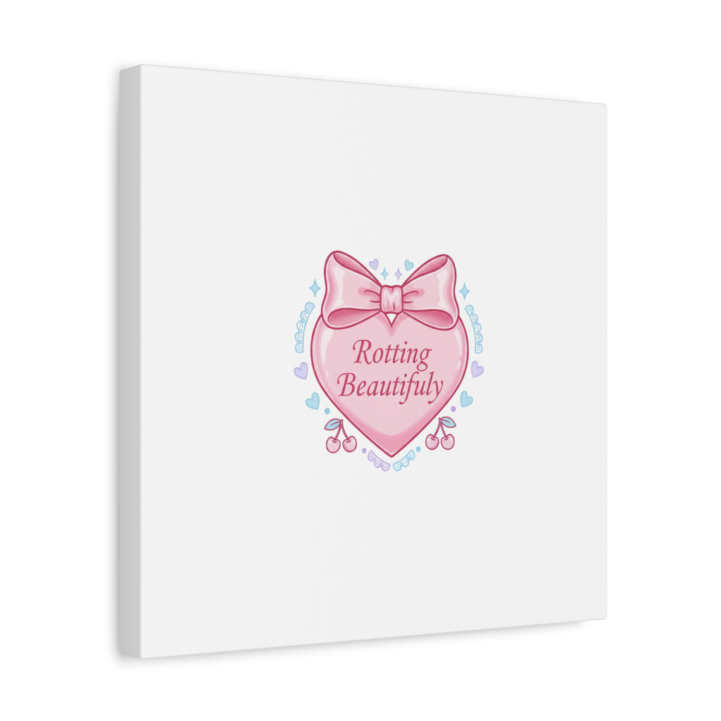 Rotting Beautifully Canvas | Coquette ribbon art, pastel humor
