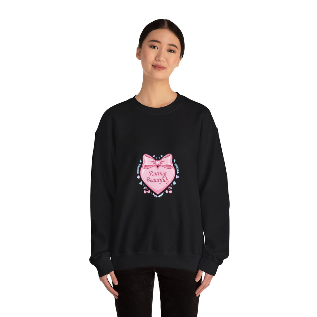 Rotting Beautifully Crewneck Sweatshirt | coquette ribbon, pastel humor
